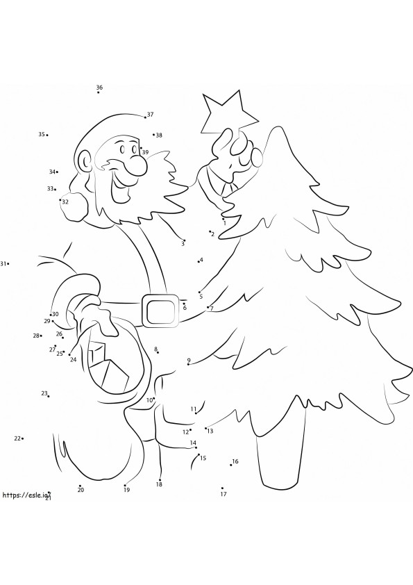 Papá Noel y árbol de Navidad Unir puntos para colorear