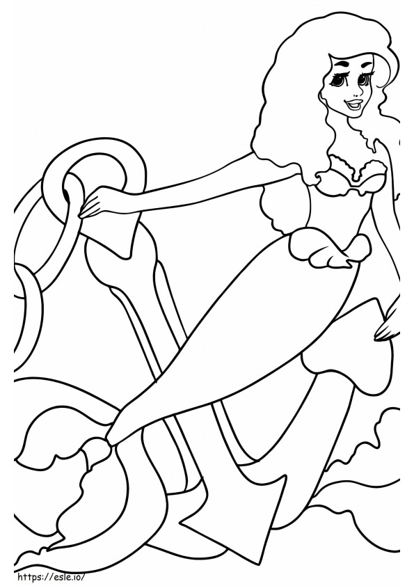 Coloriage Sirène avec ancre à imprimer dessin