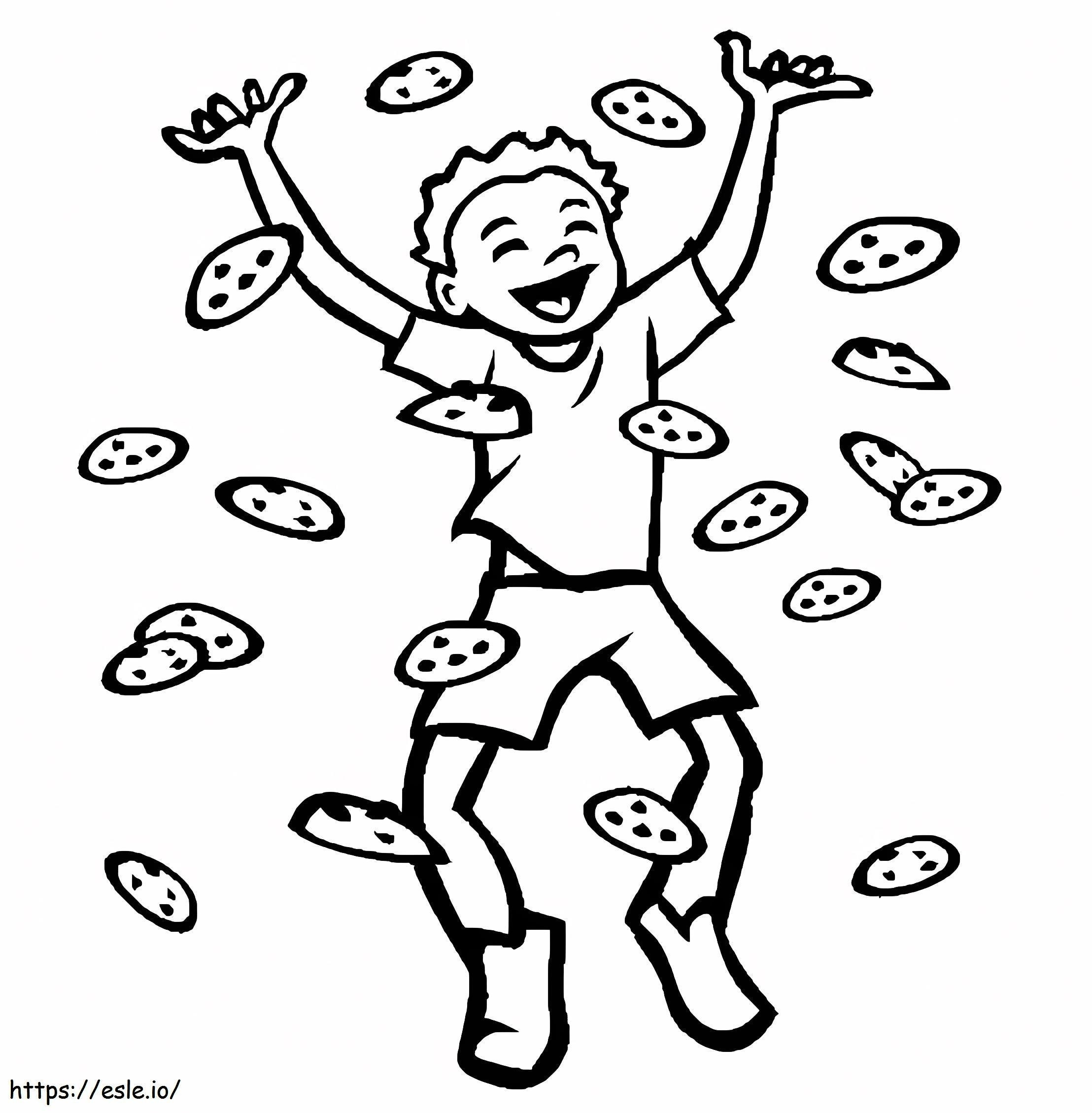 Coloriage Joyeux garçon avec des cookies à imprimer dessin