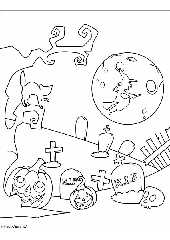 Cemitério de Halloween fofo para colorir