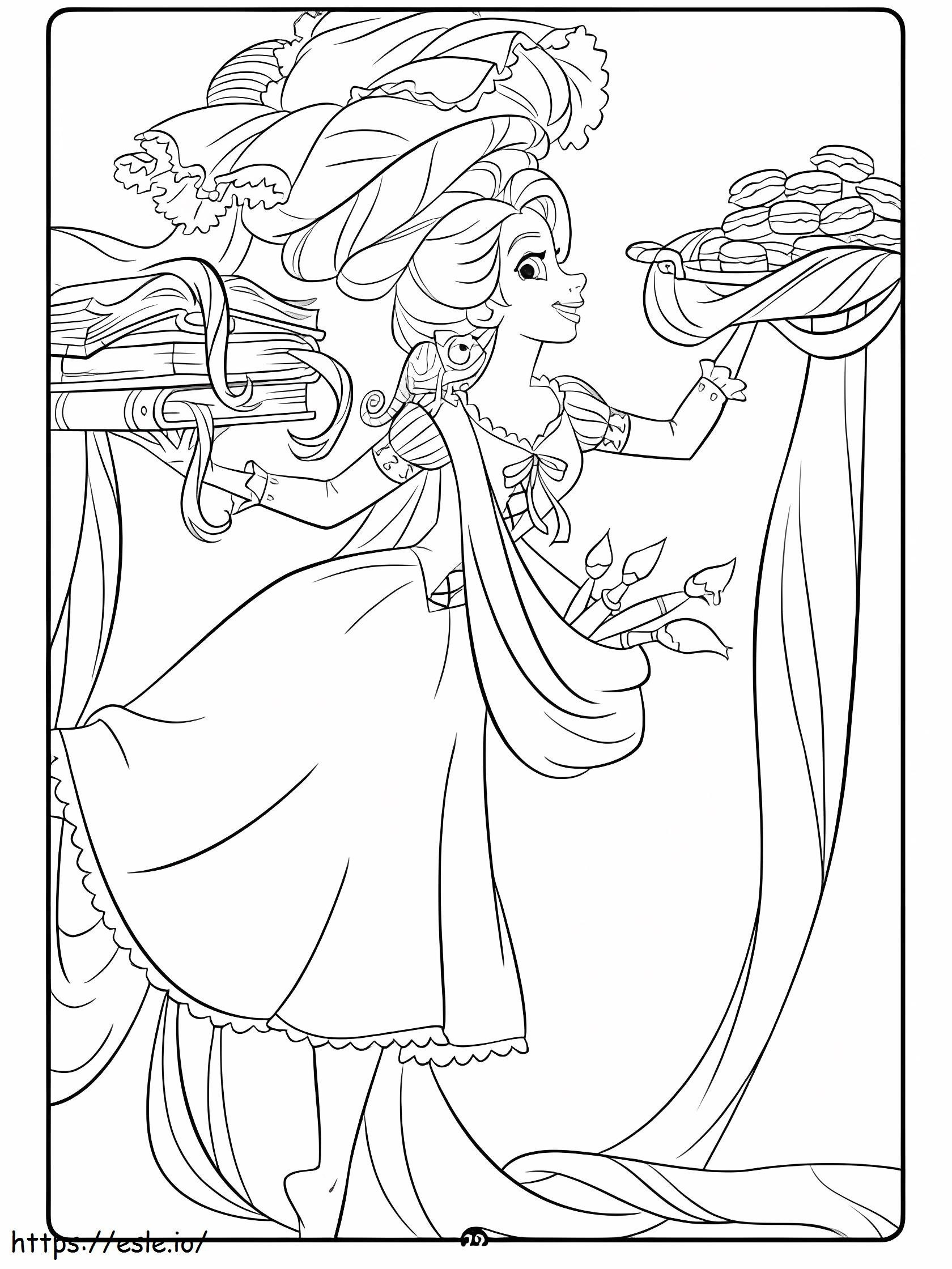 Rapunzel Holding Food And Books coloring page