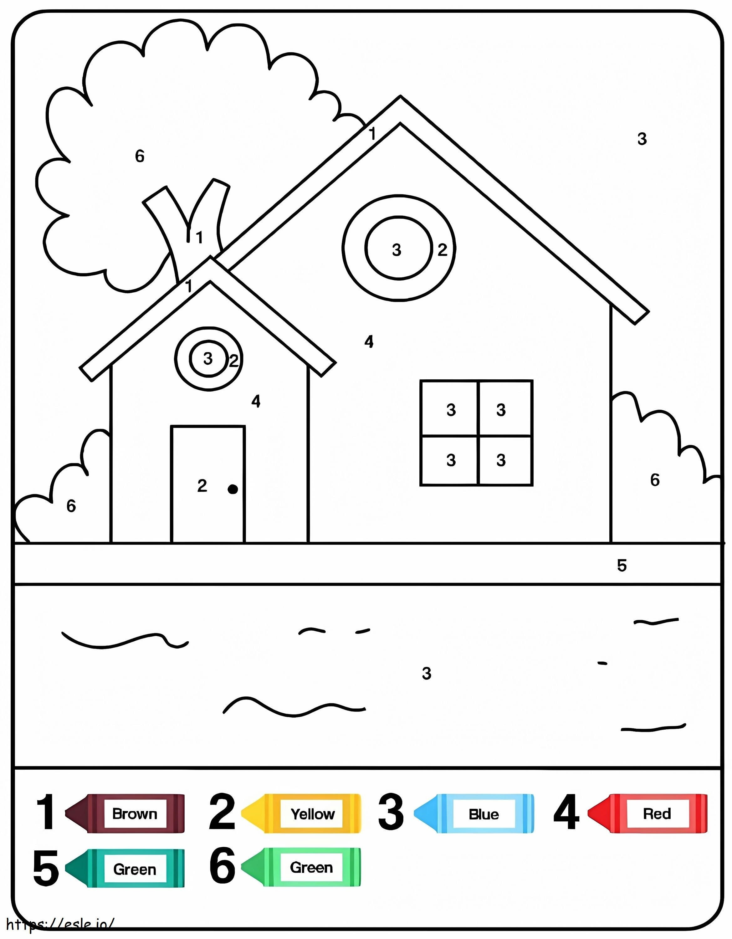 Free House Color By Number coloring page