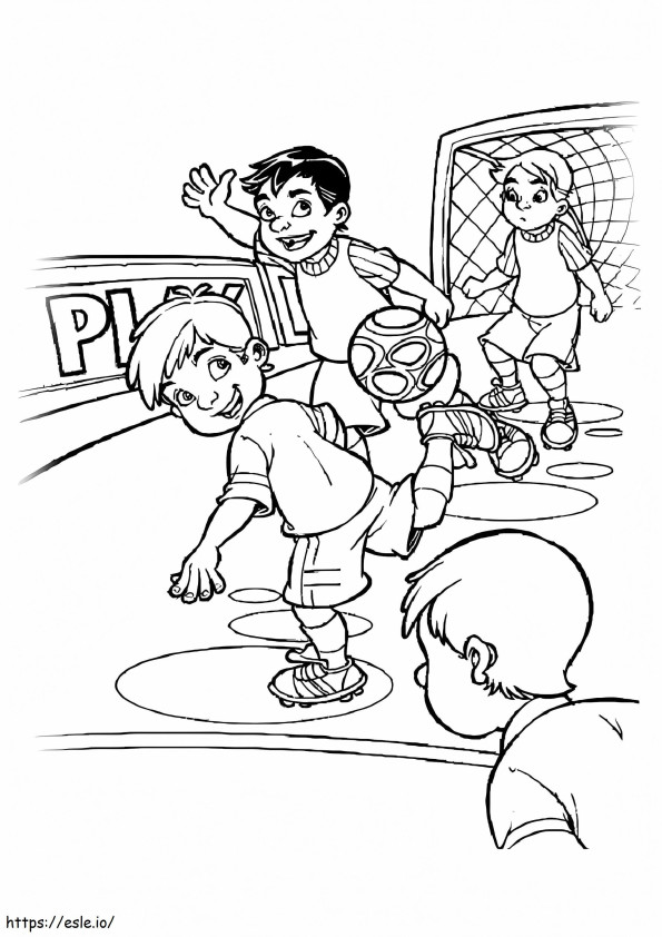 Lapset pelaamassa jalkapalloa värityskuva