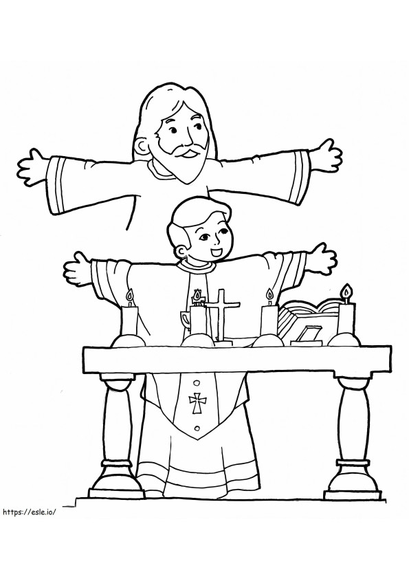 Jeesus ja pappi värityskuva