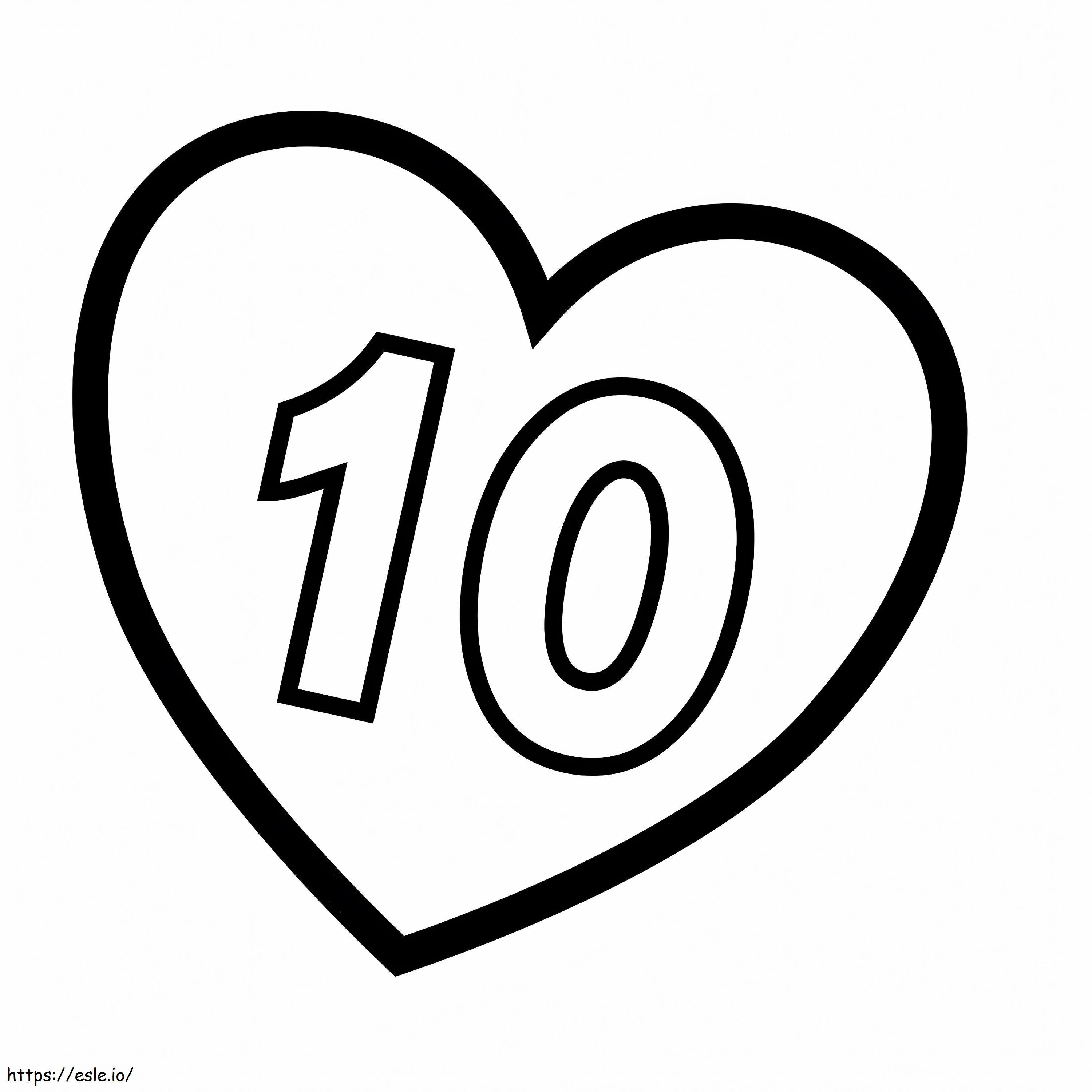 Coloriage Numéro 10 dans le coeur à imprimer dessin