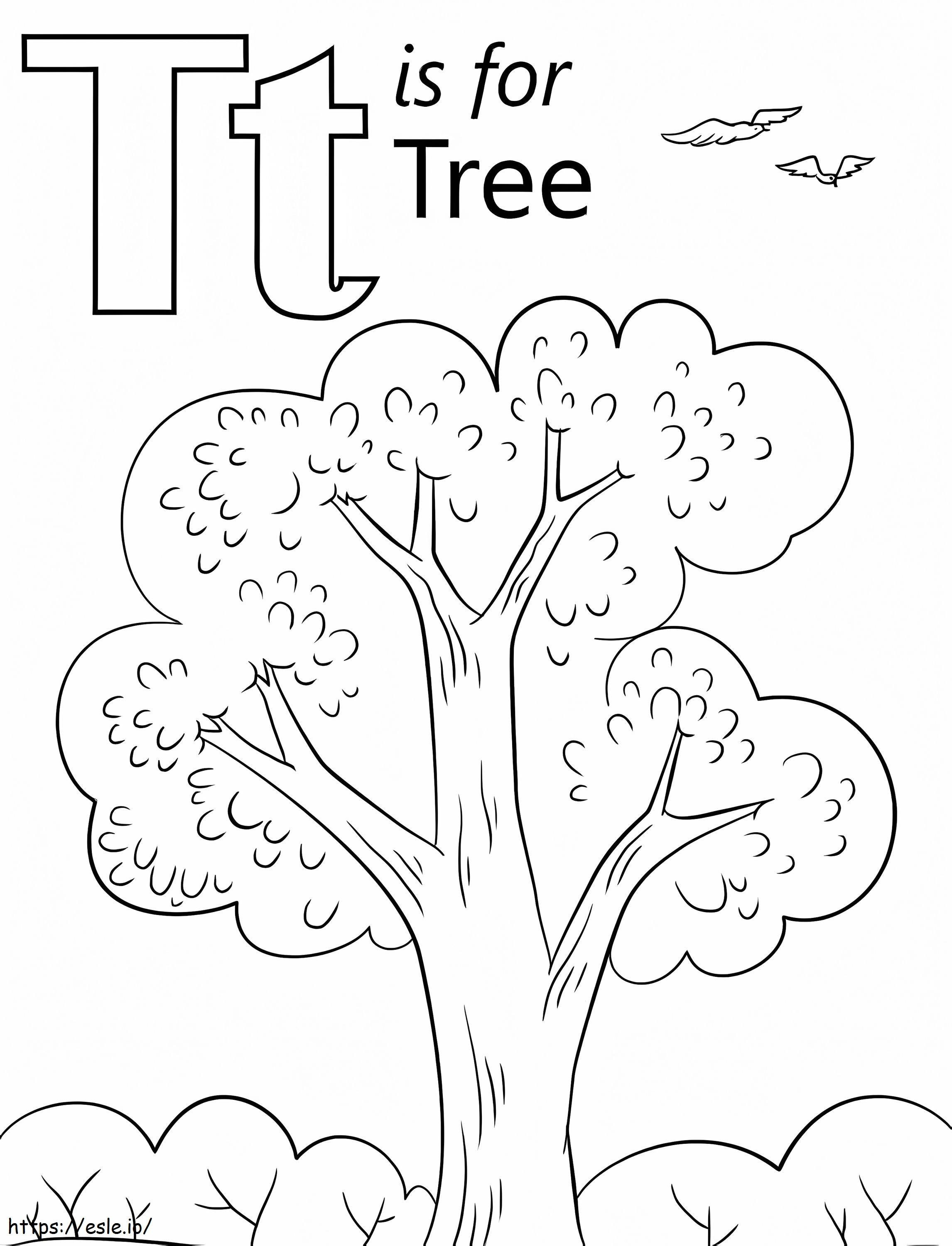 Coloriage Lettre d'arbre T et nuage à imprimer dessin