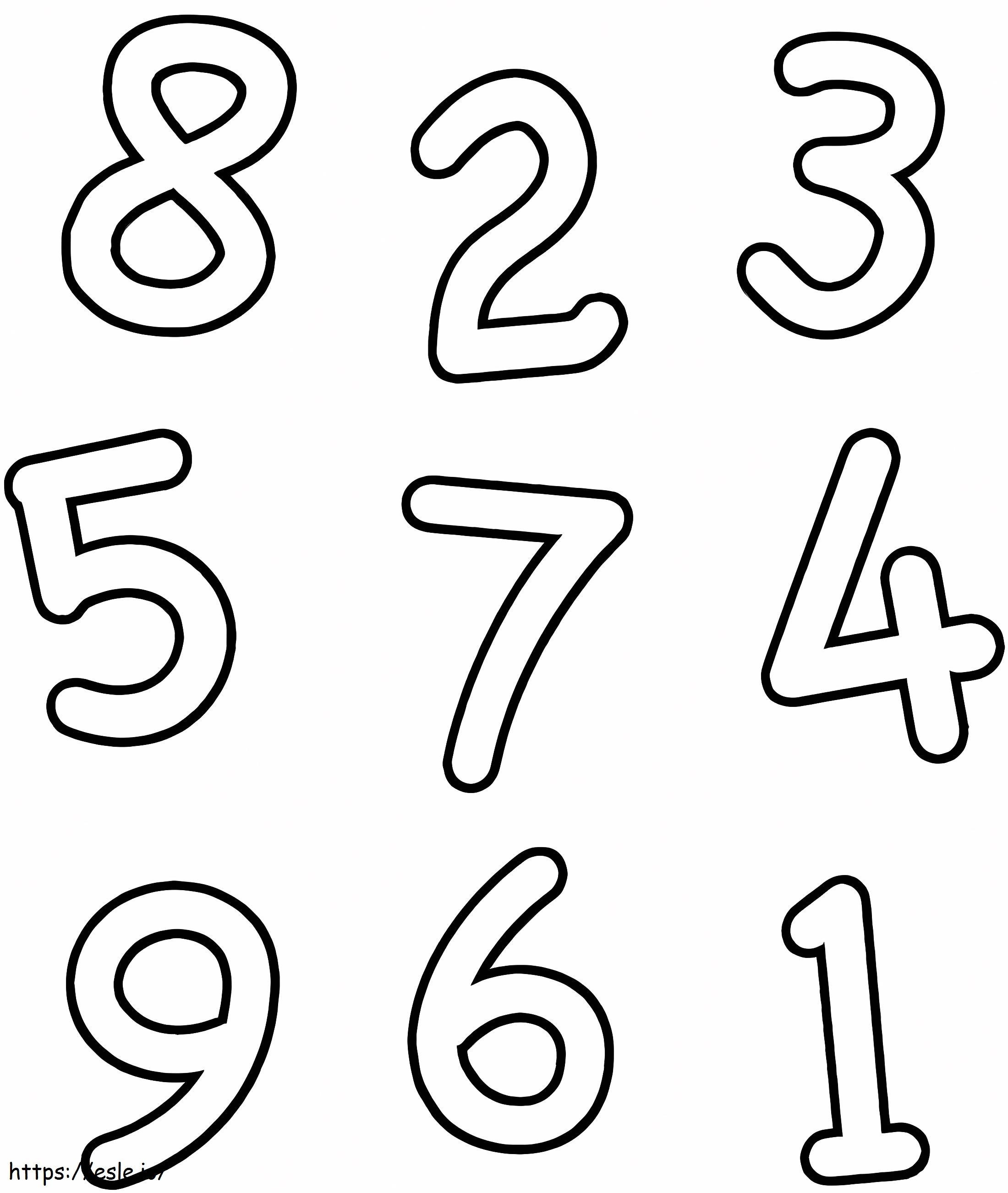 Normaalit numerot 1-9 värityskuva