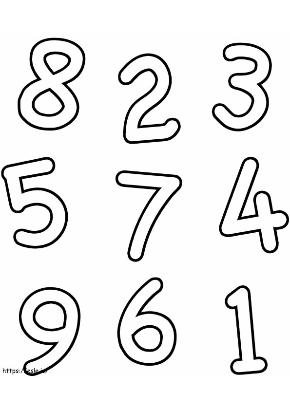 Normaalit numerot 1-9 värityskuva