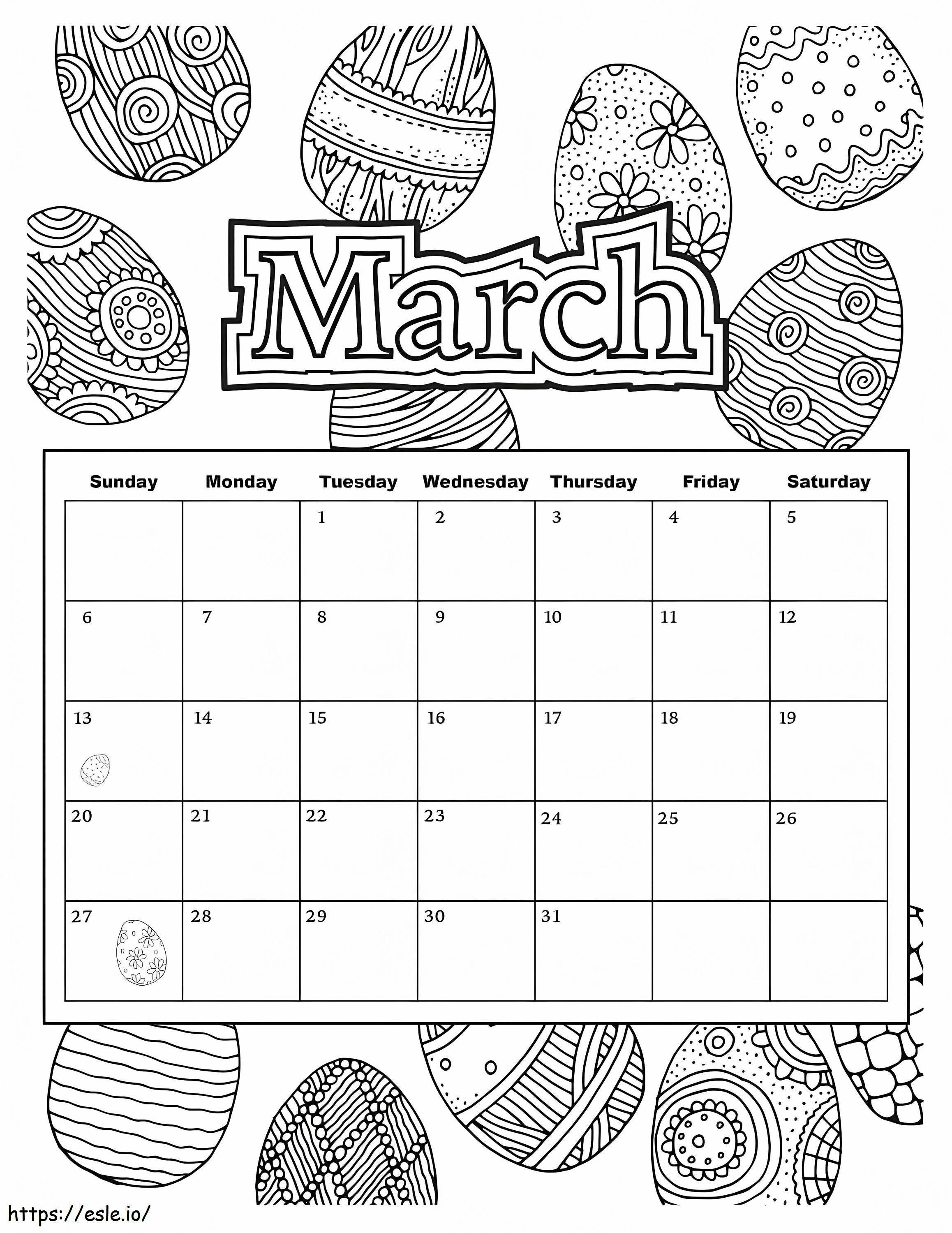Kalendarz Wielkanocny na marzec kolorowanka