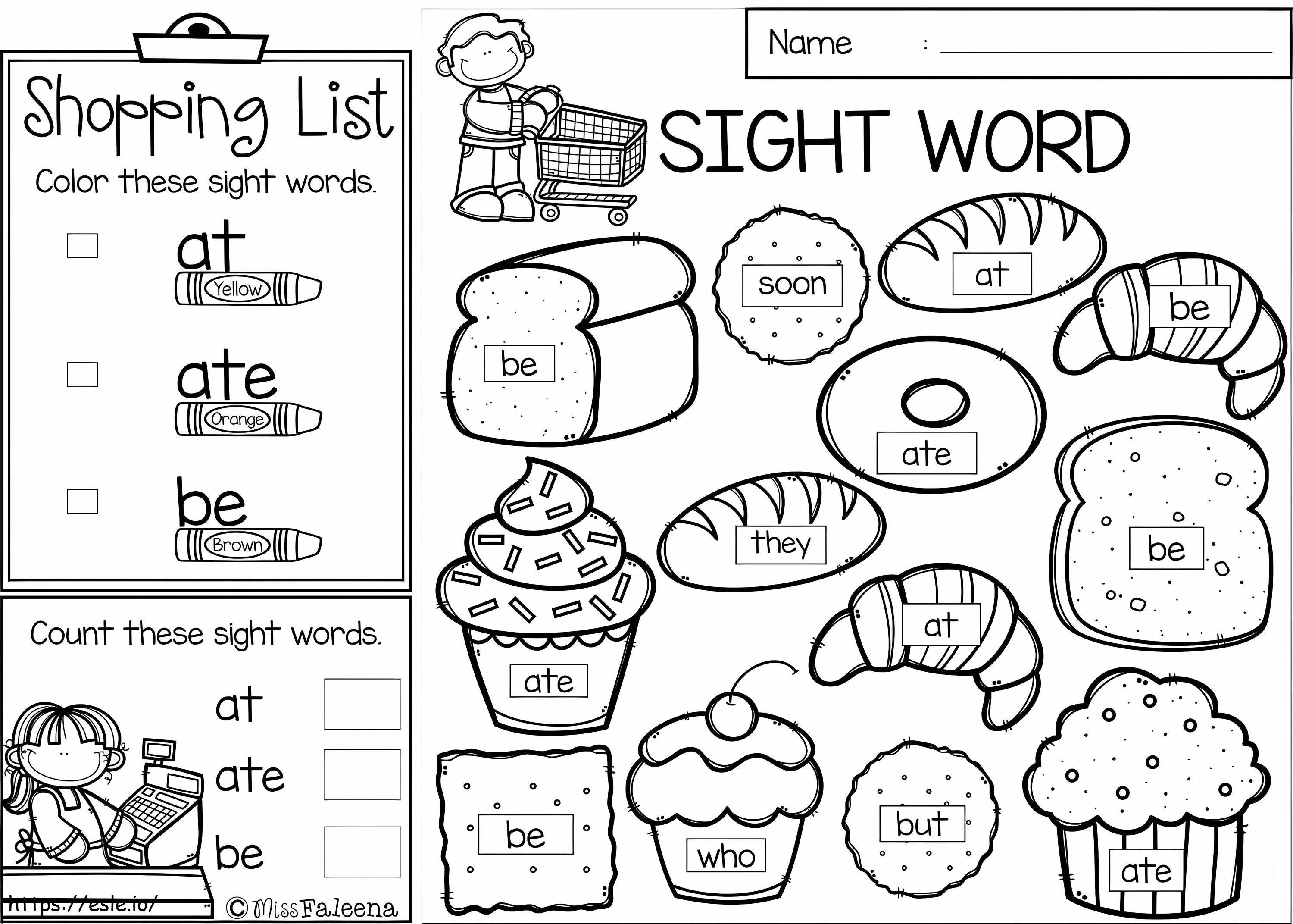 Shopping List Sight Words coloring page