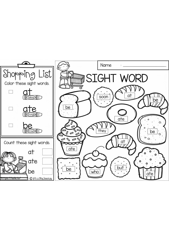 Shopping List Sight Words coloring page