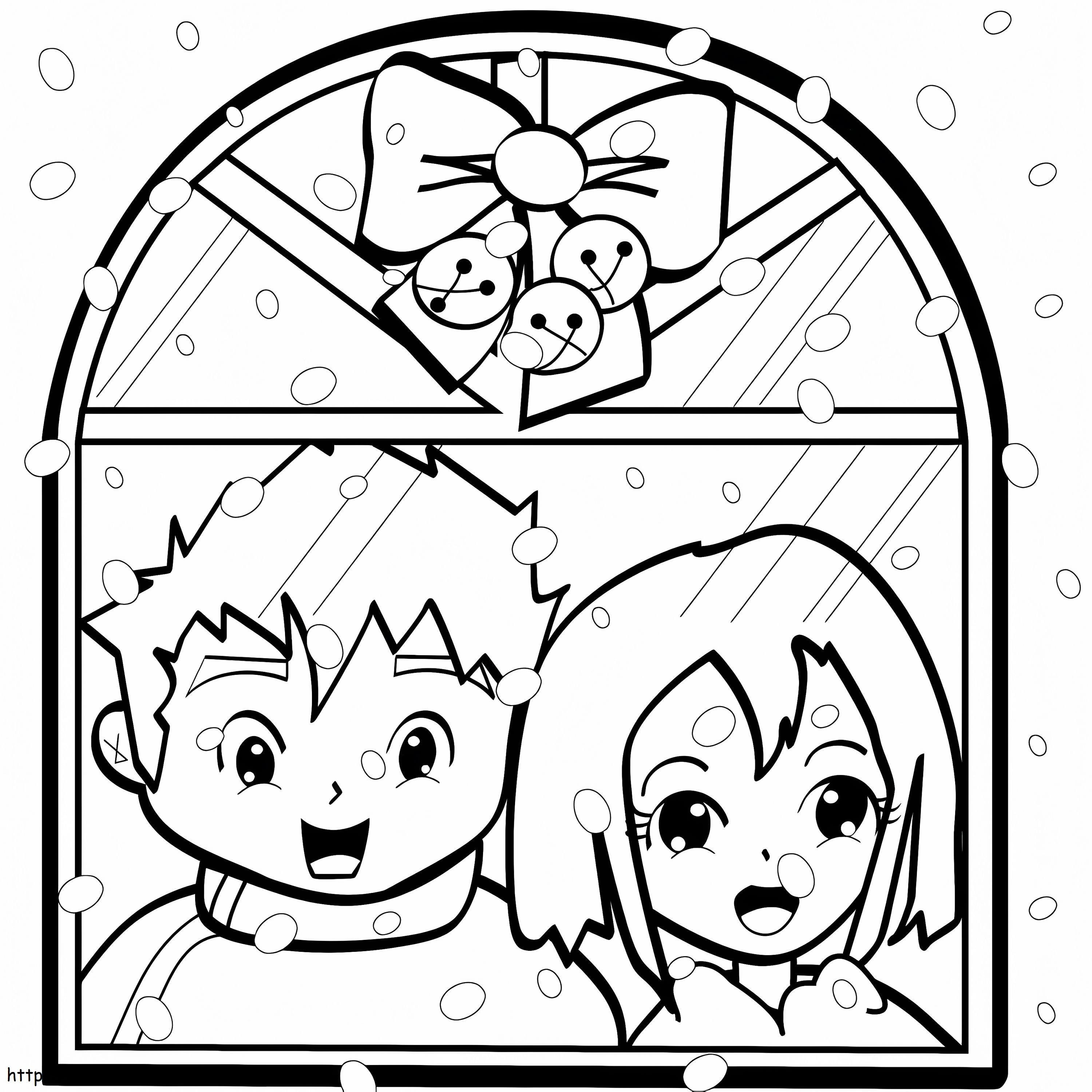 Kids Looking Out Window coloring page