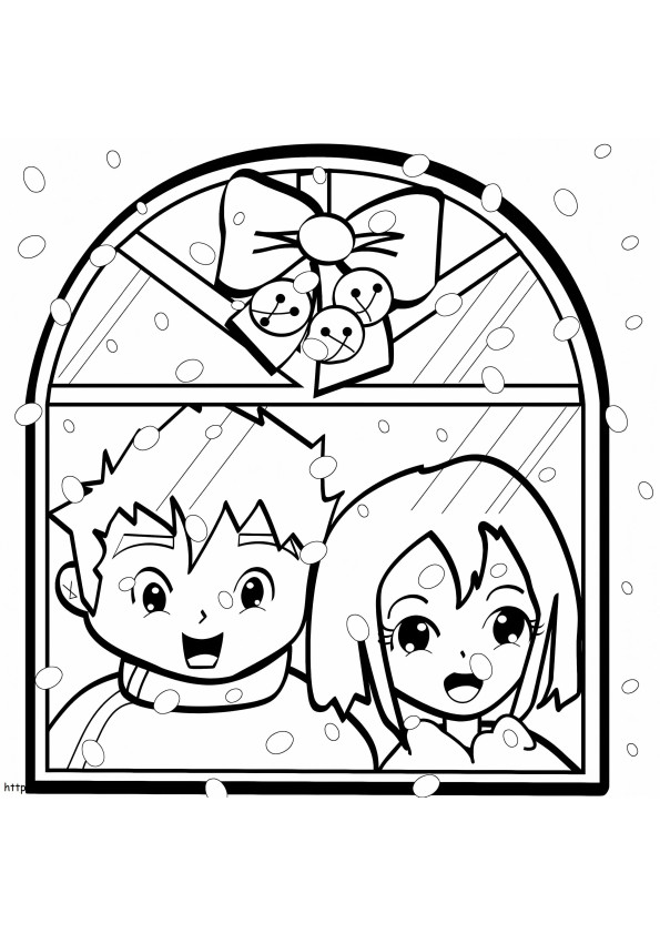 Kids Looking Out Window coloring page