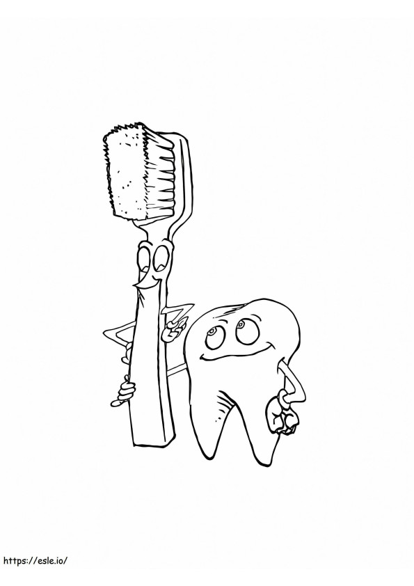 Dente e escova de dentes para colorir