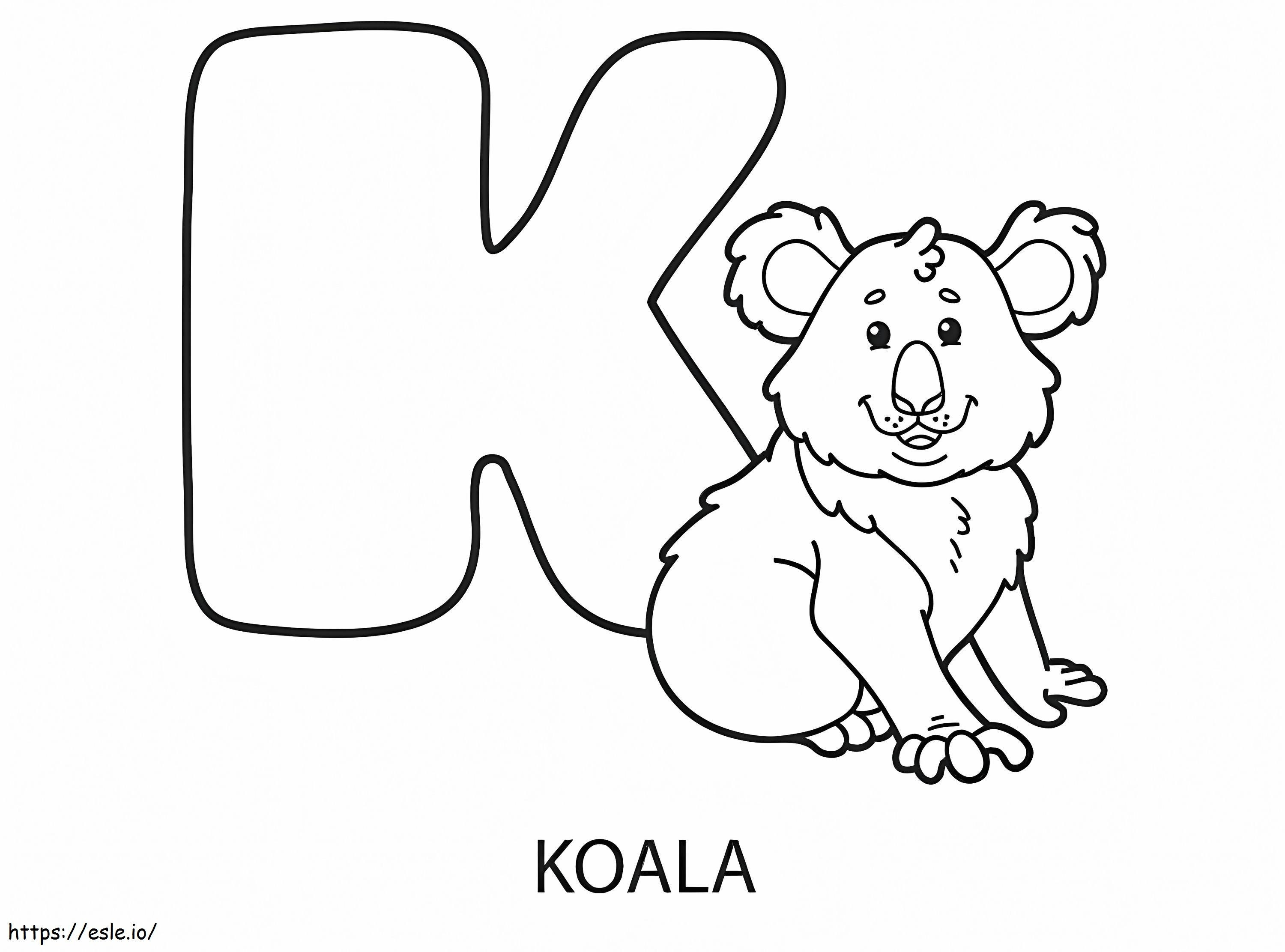 Litera K și Koala de colorat