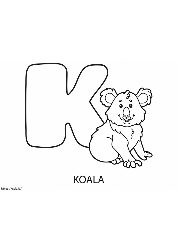 K-kirjain ja koala värityskuva