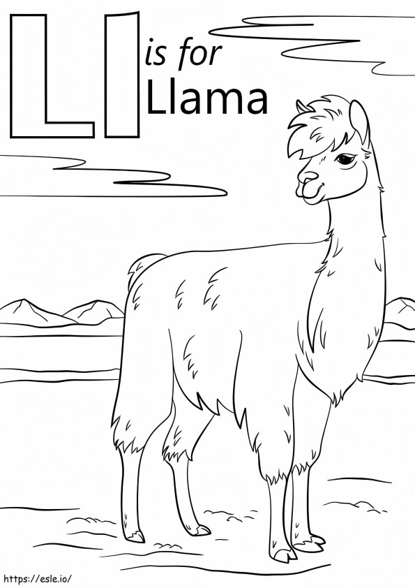 Llama Letter L coloring page