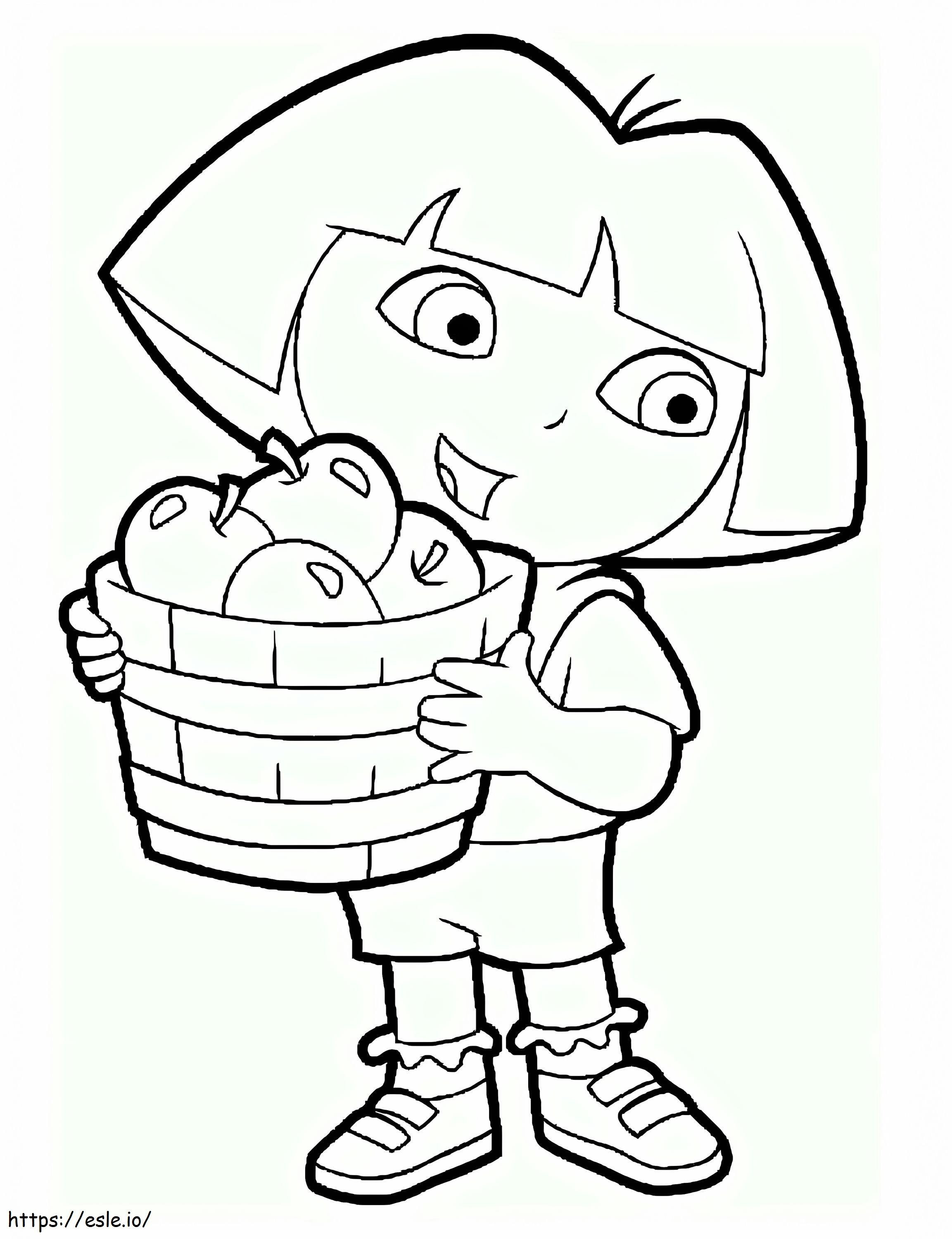 Dora și coș cu mere de colorat