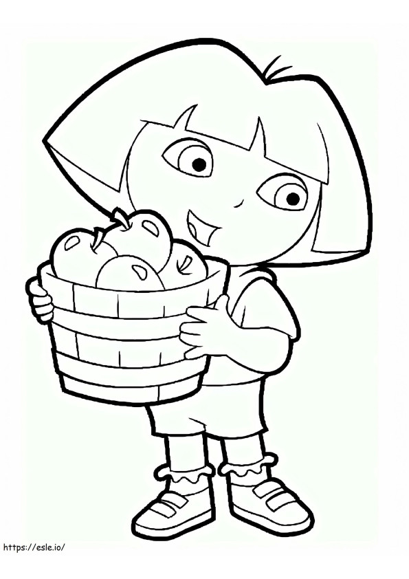 Dora ja omenat kori värityskuva
