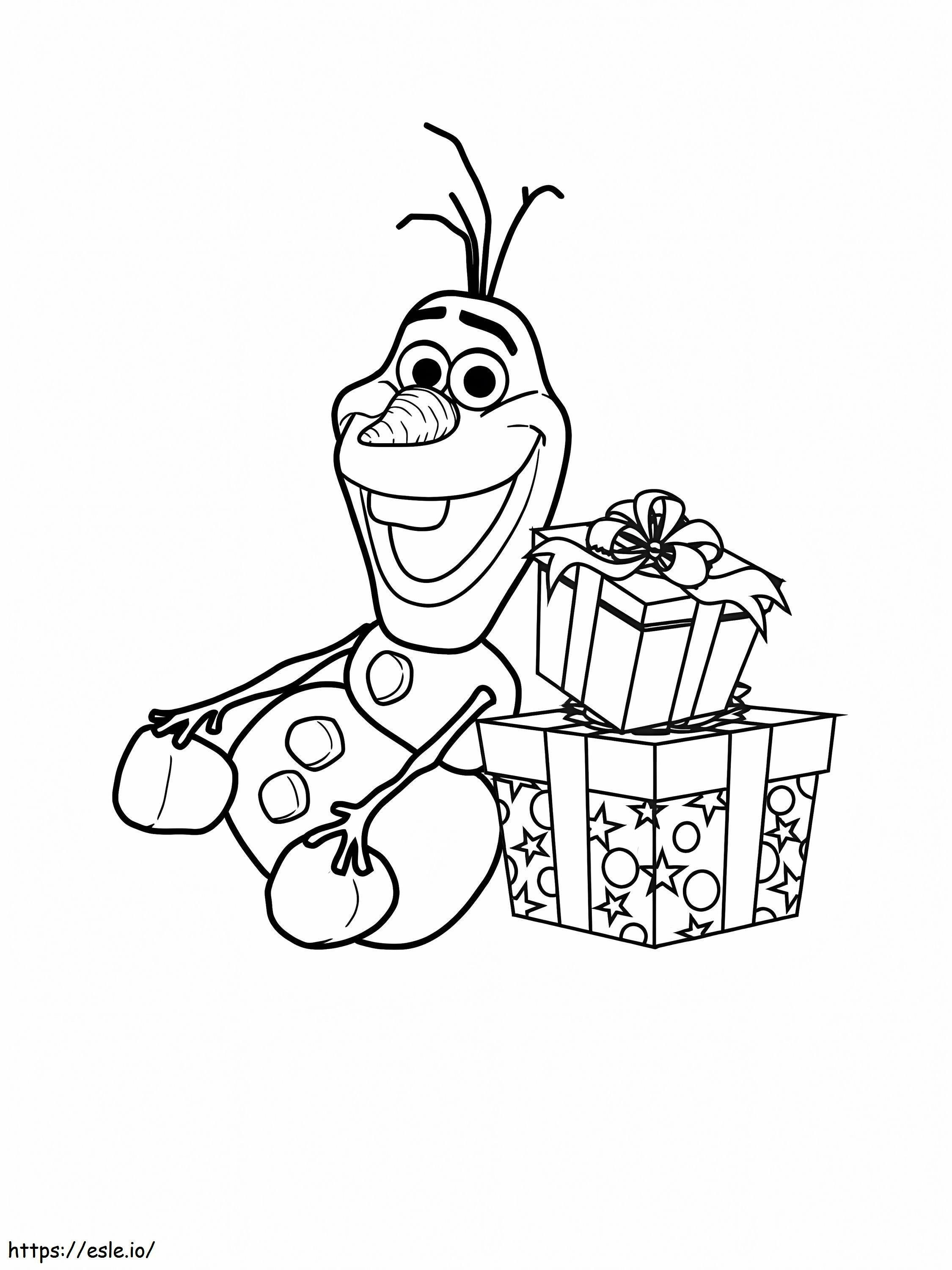 Coloriage Olaf avec boîte cadeau à imprimer dessin