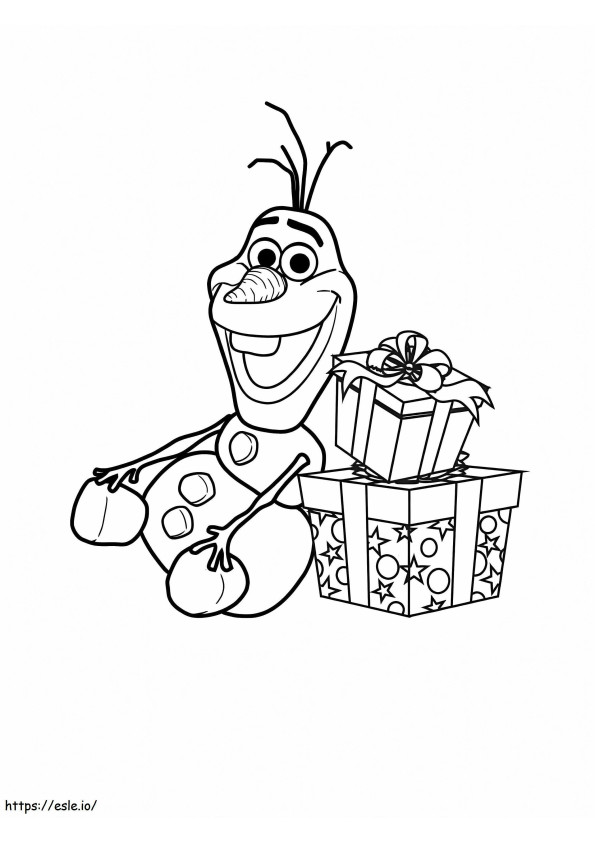 Coloriage Olaf avec boîte cadeau à imprimer dessin