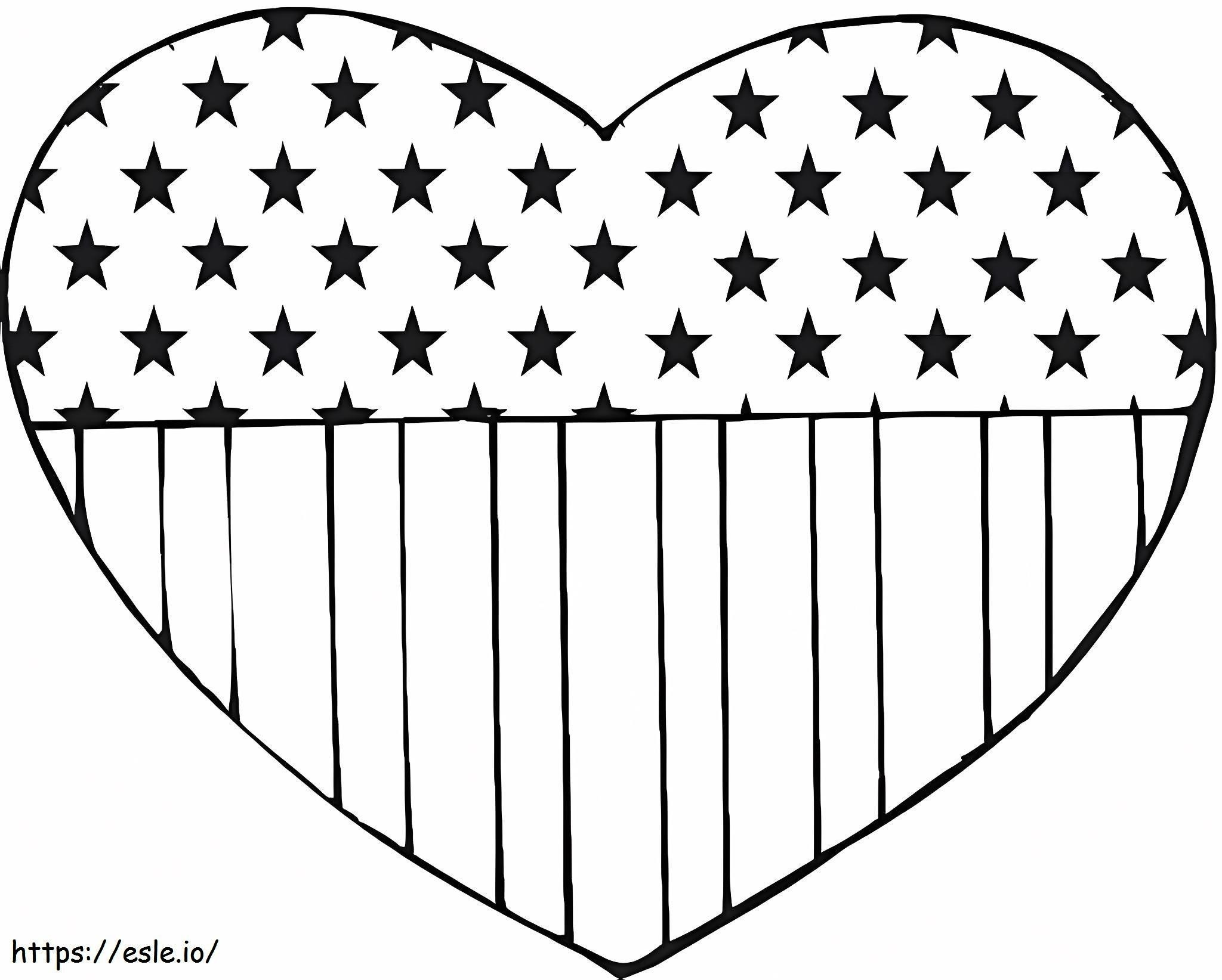 Yhdysvaltain lippu sydämessä värityskuva