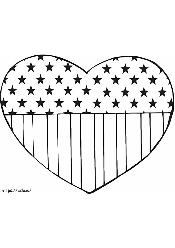 Bandeira dos Estados Unidos da América no coração para colorir