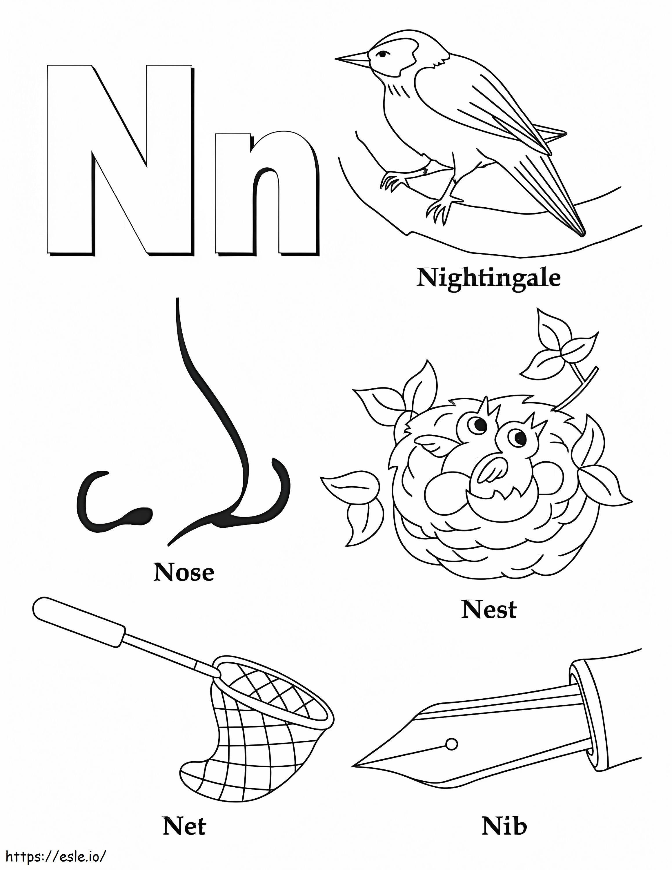 Nightingale Nose Nest Red Feather Letter N coloring page