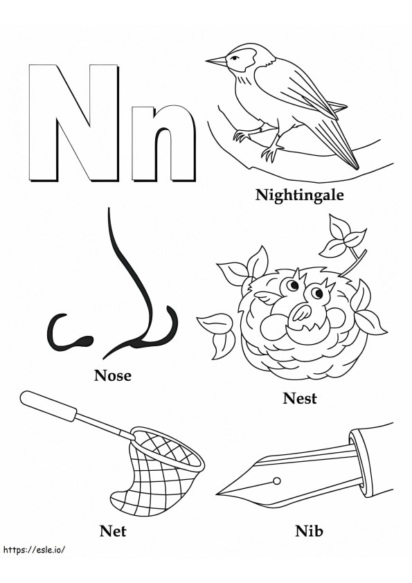 Nachtigall, Nase, Nest, Rote Feder, Buchstabe N ausmalbilder
