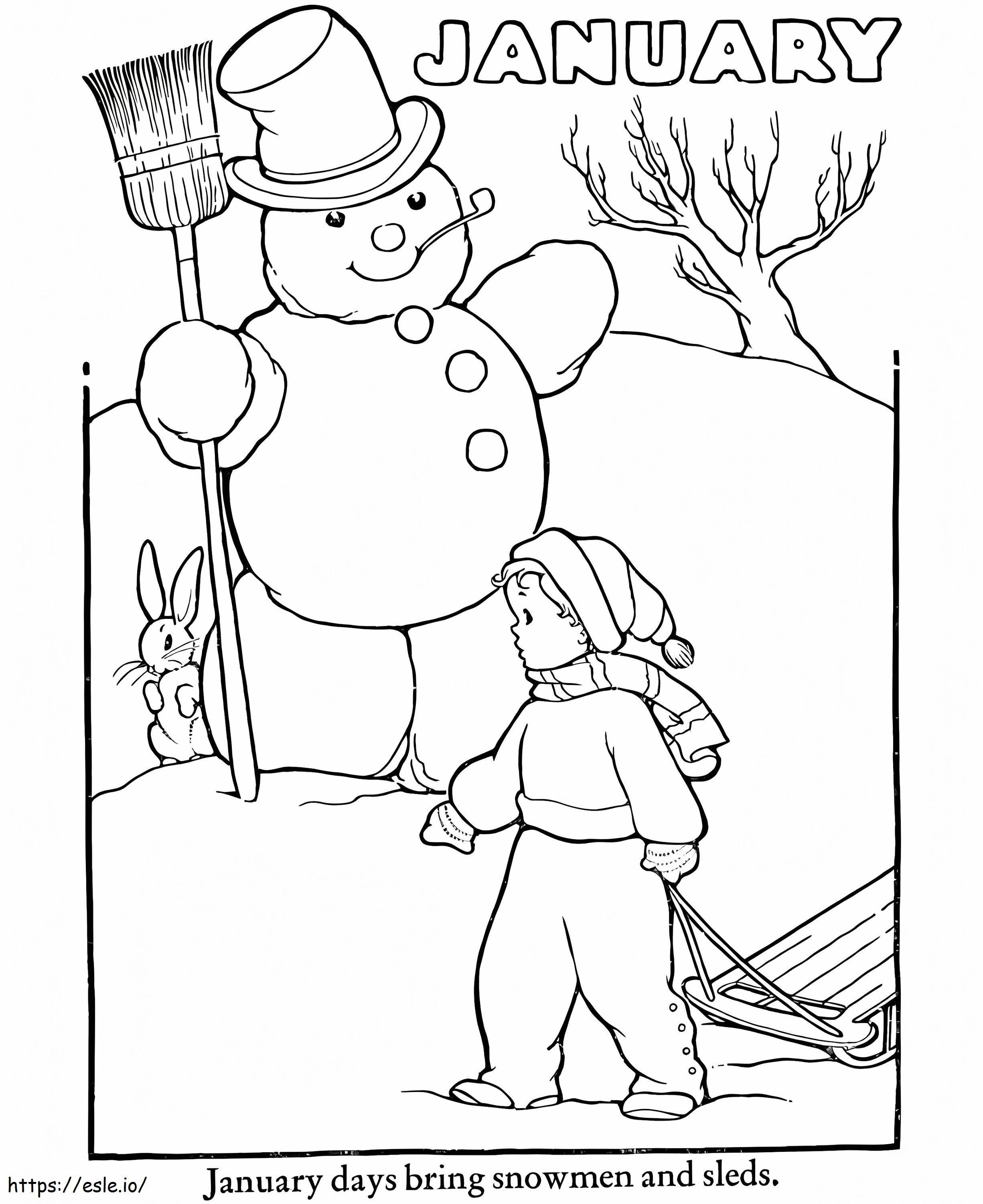 Coloriage Coloriage bonhomme de neige janvier à imprimer dessin