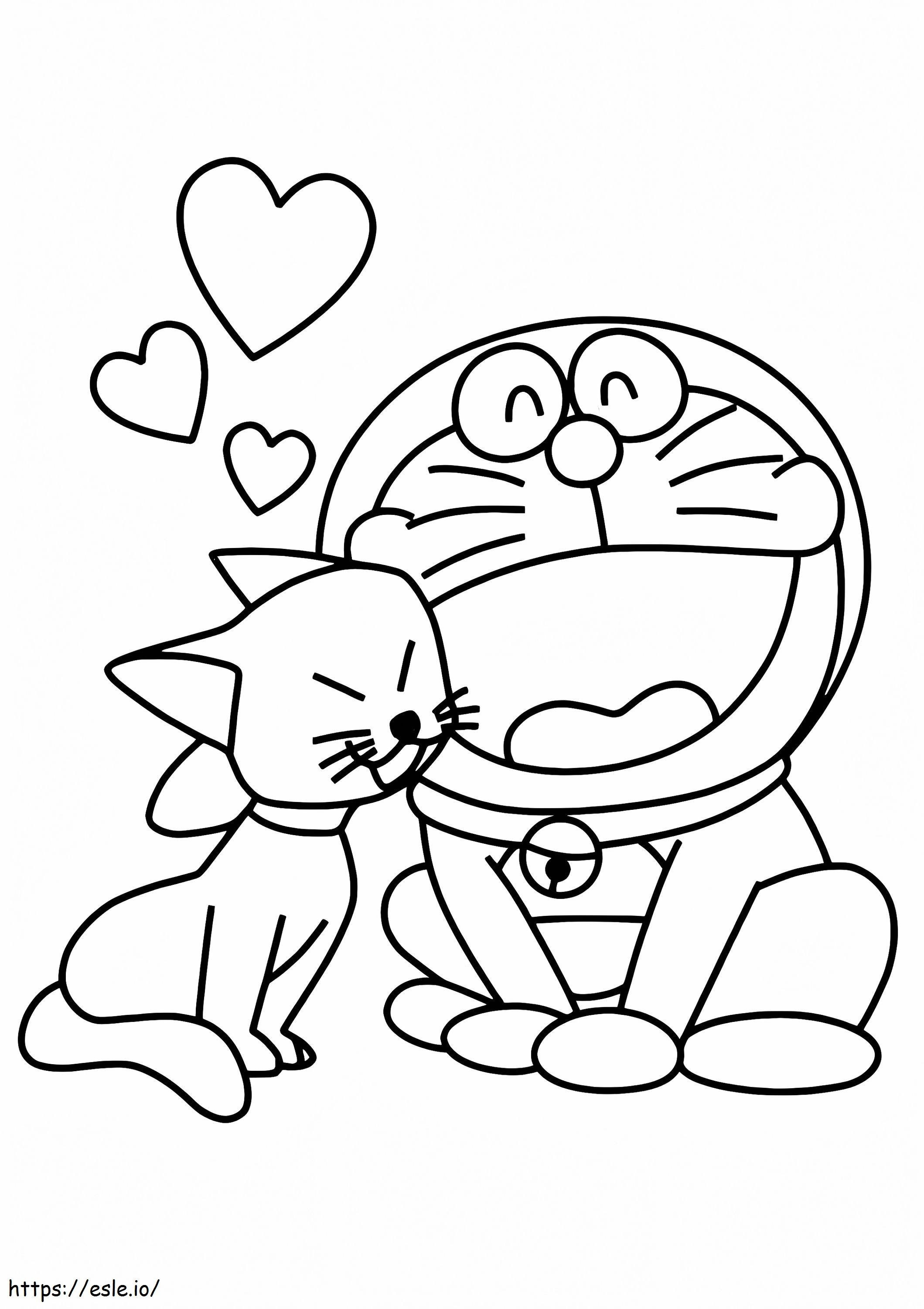 Coloriage 1531277093 Doraemon avec chat A4 à imprimer dessin