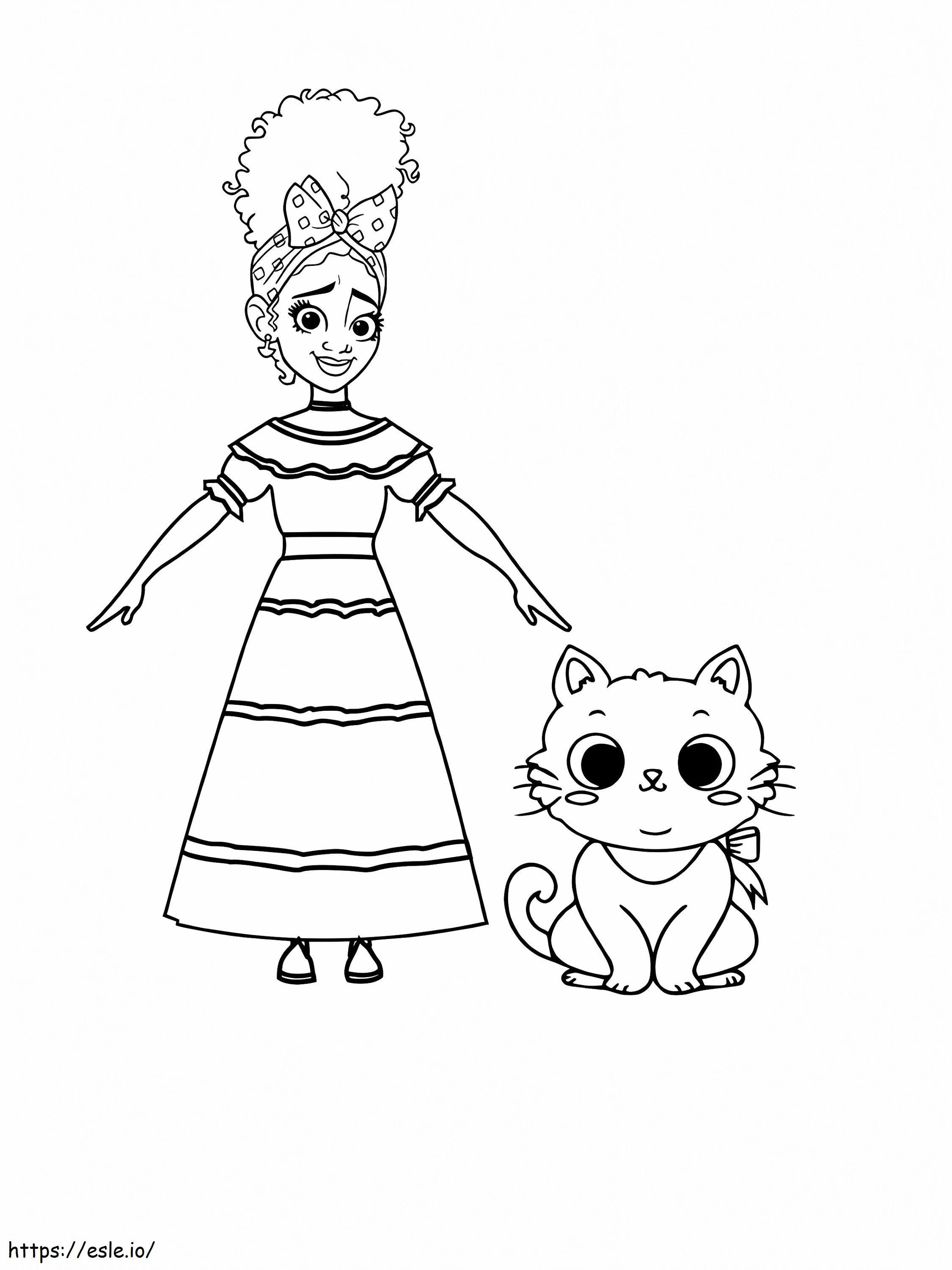 Coloriage Dolores d'Encanto et chat mignon à imprimer dessin