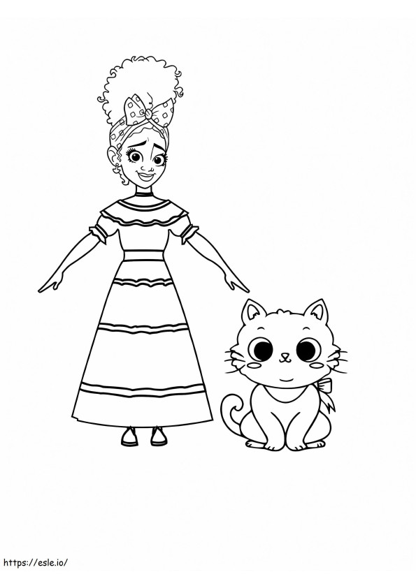 Coloriage Dolores d'Encanto et chat mignon à imprimer dessin