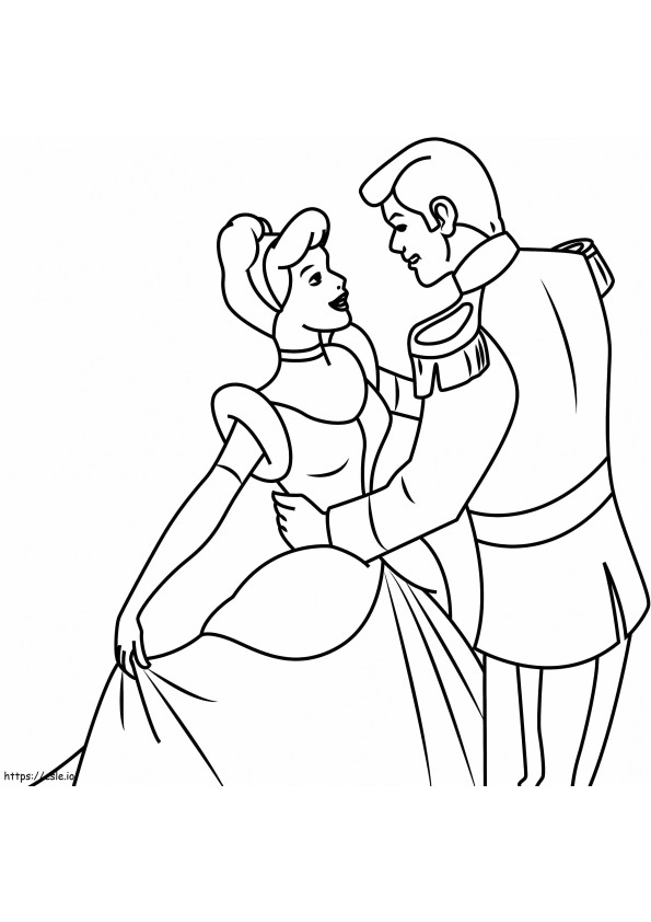 1532573809 Prinssi hurmaava ja Cinderella tanssii A4 värityskuva