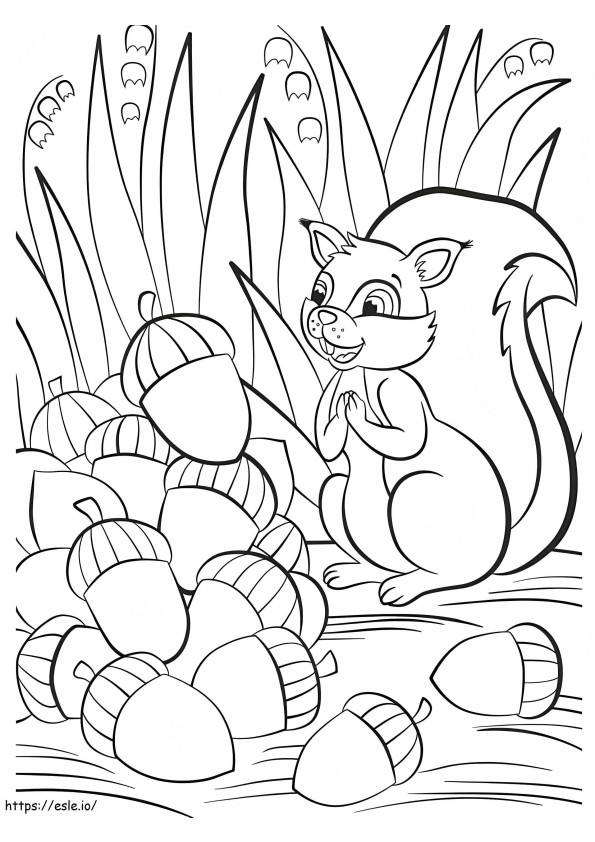 Coloriage Écureuil heureux avec gland à imprimer dessin