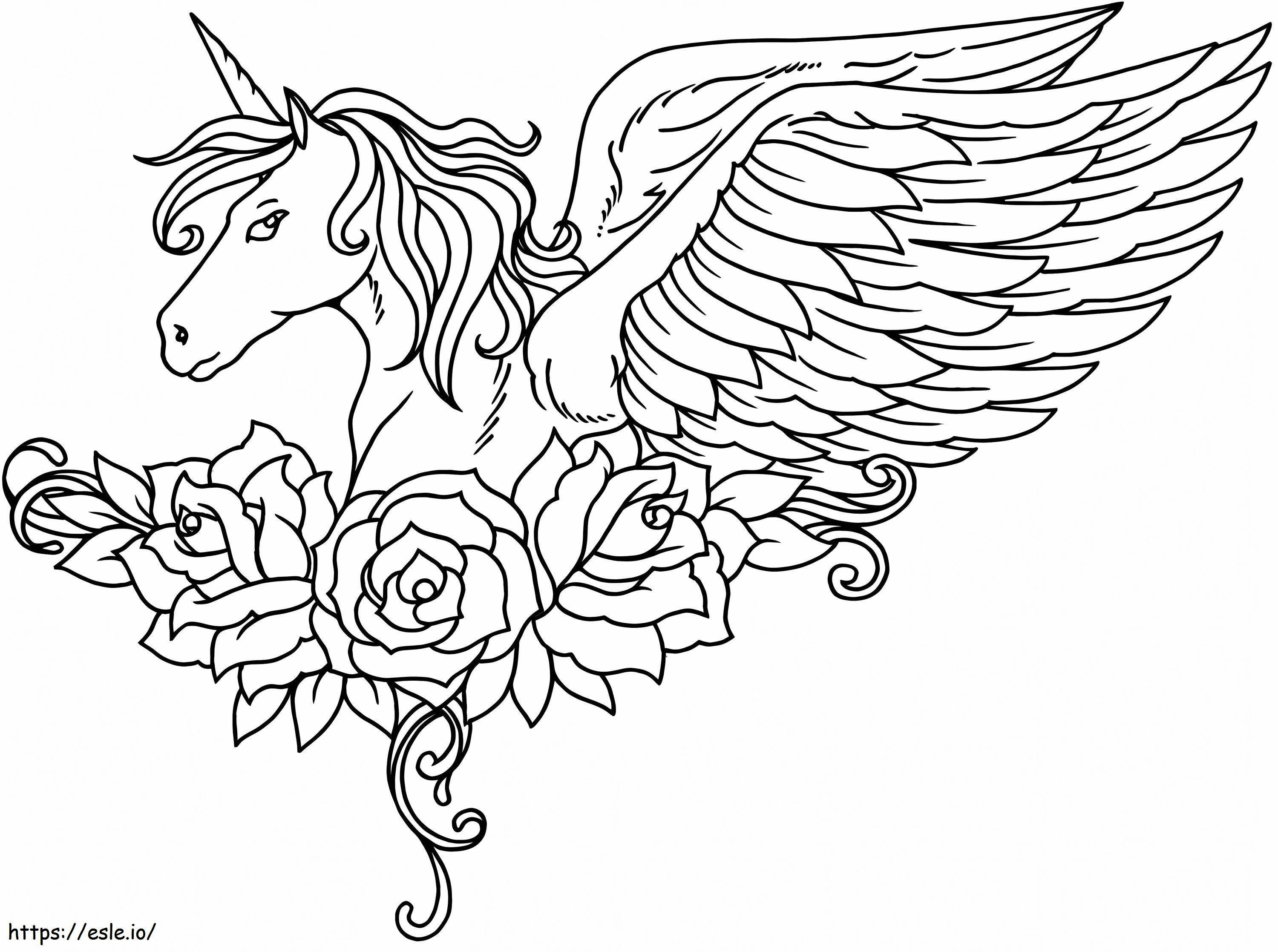 1563499946 Unicorn cu aripi și flori A4 E1600618549523 de colorat