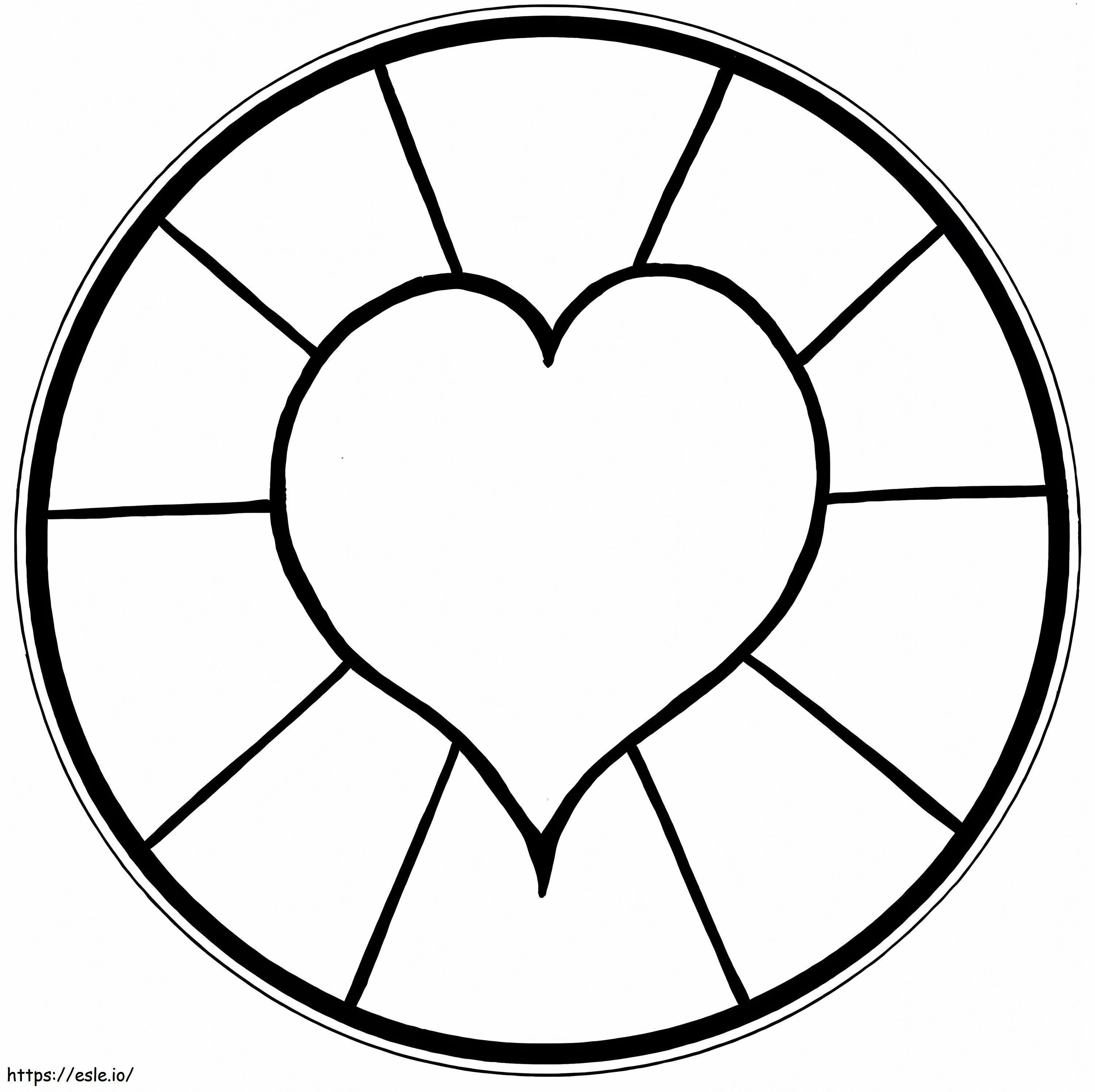 Mandala de coração normal em círculo para colorir