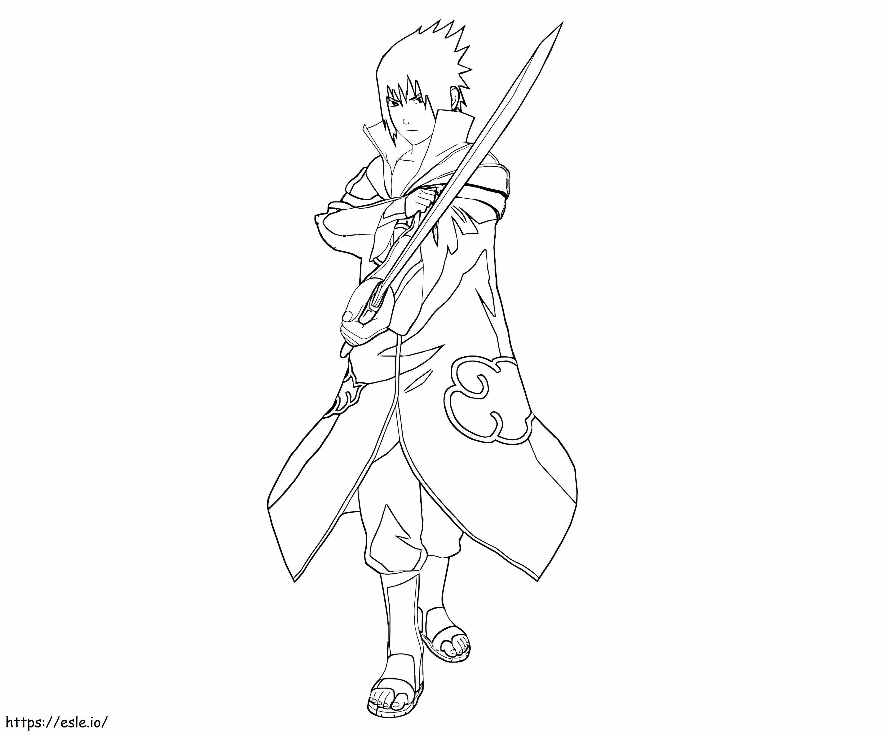 Sasuke die een zwaard vasthoudt kleurplaat kleurplaat
