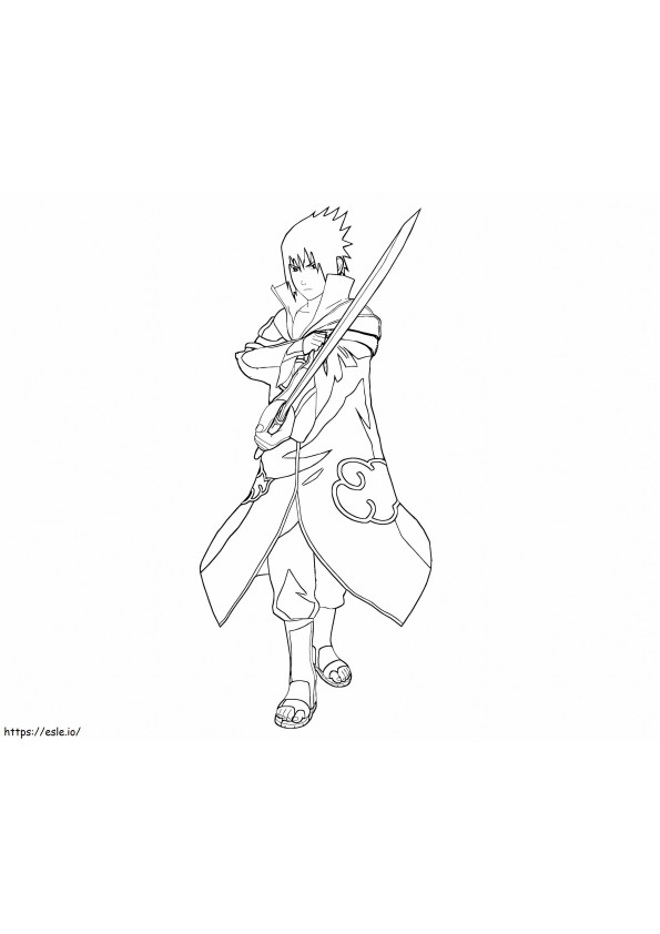 Sasuke segurando uma espada para colorir