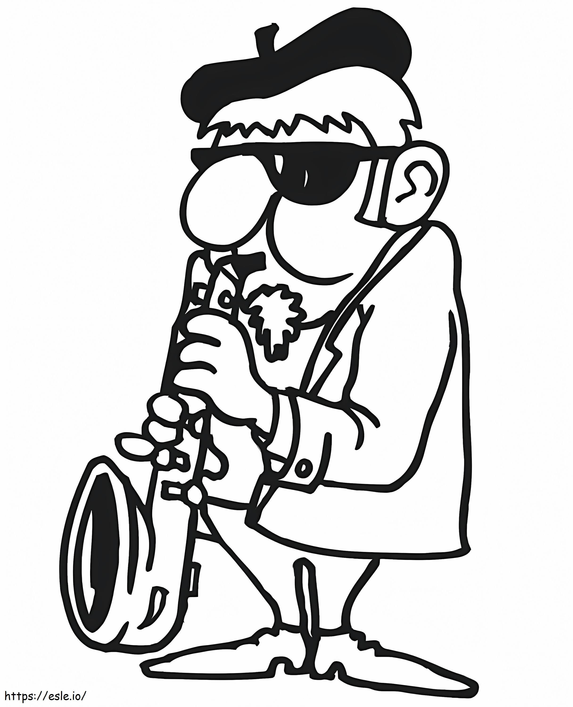 Coloriage Vieux Saxophoniste à imprimer dessin