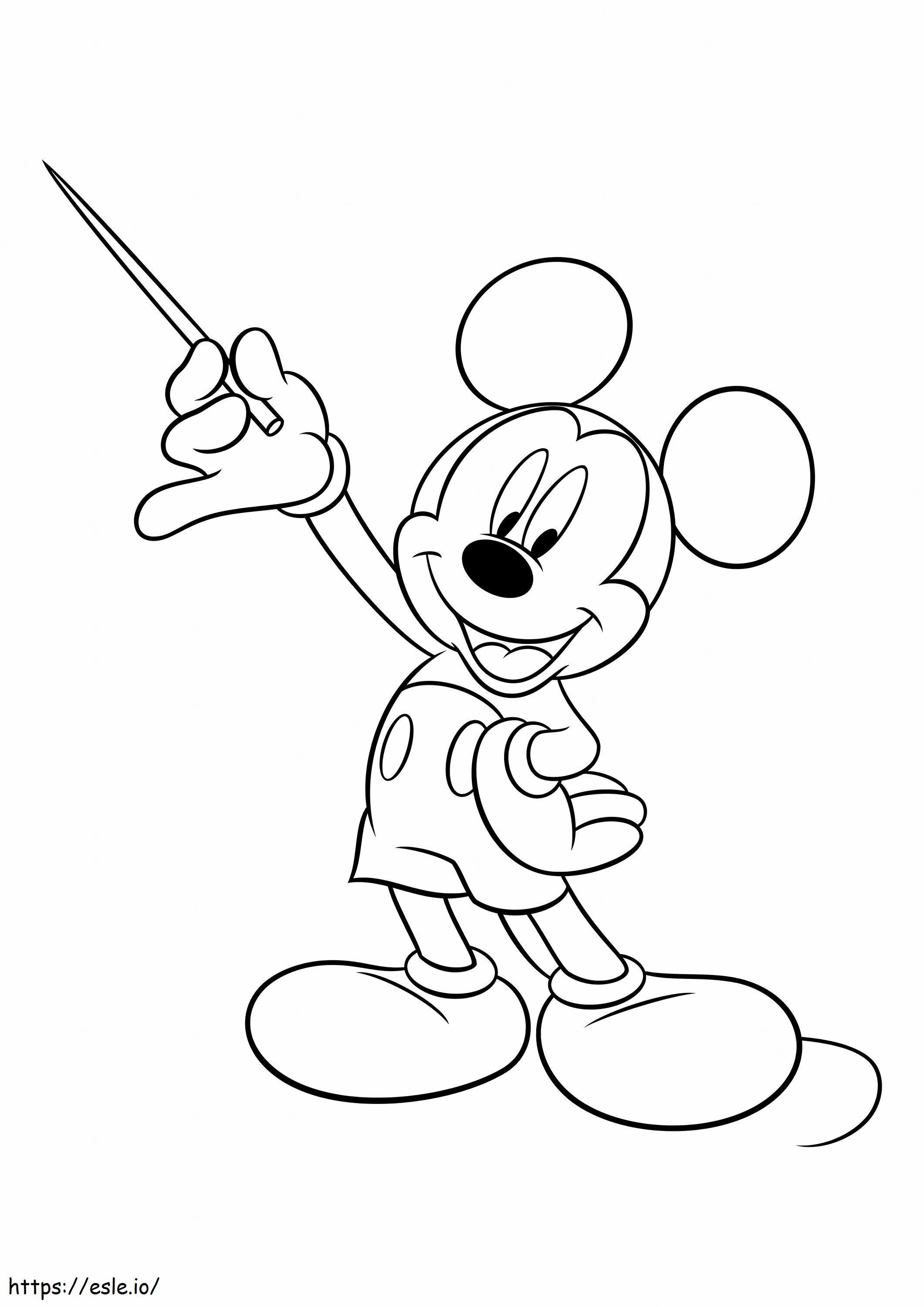 Coloriage Mickey Mouse tenant un bâton à imprimer dessin