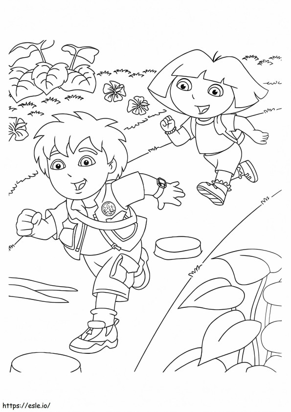 Diego And Dora Running coloring page