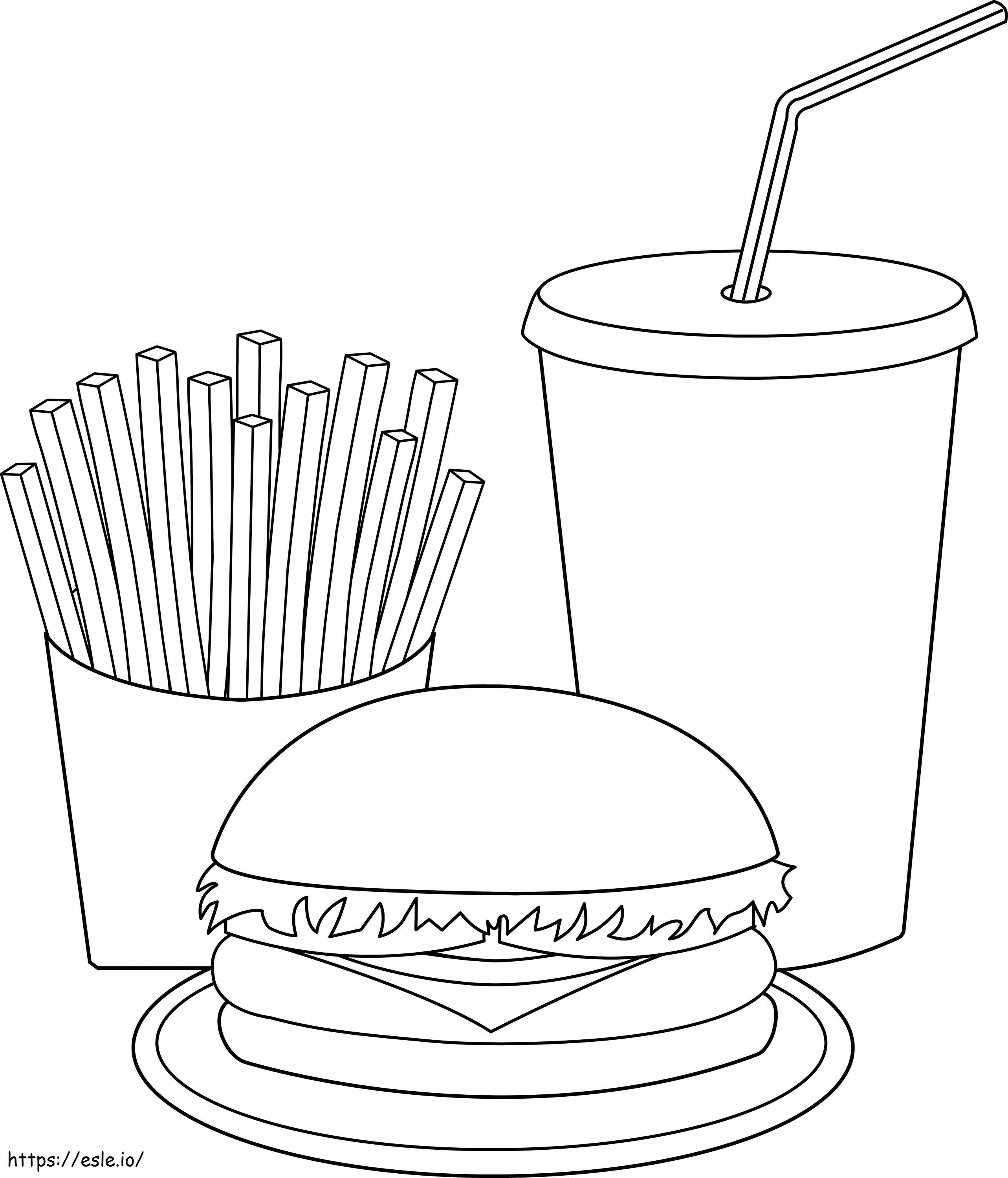 Hamburger und Getränkepommes ausmalbilder
