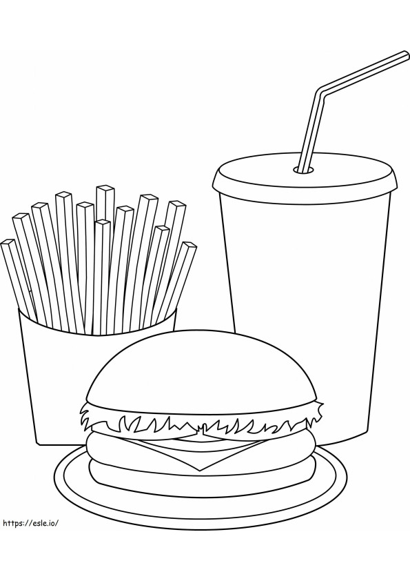 Hamburger And Drink Fries coloring page