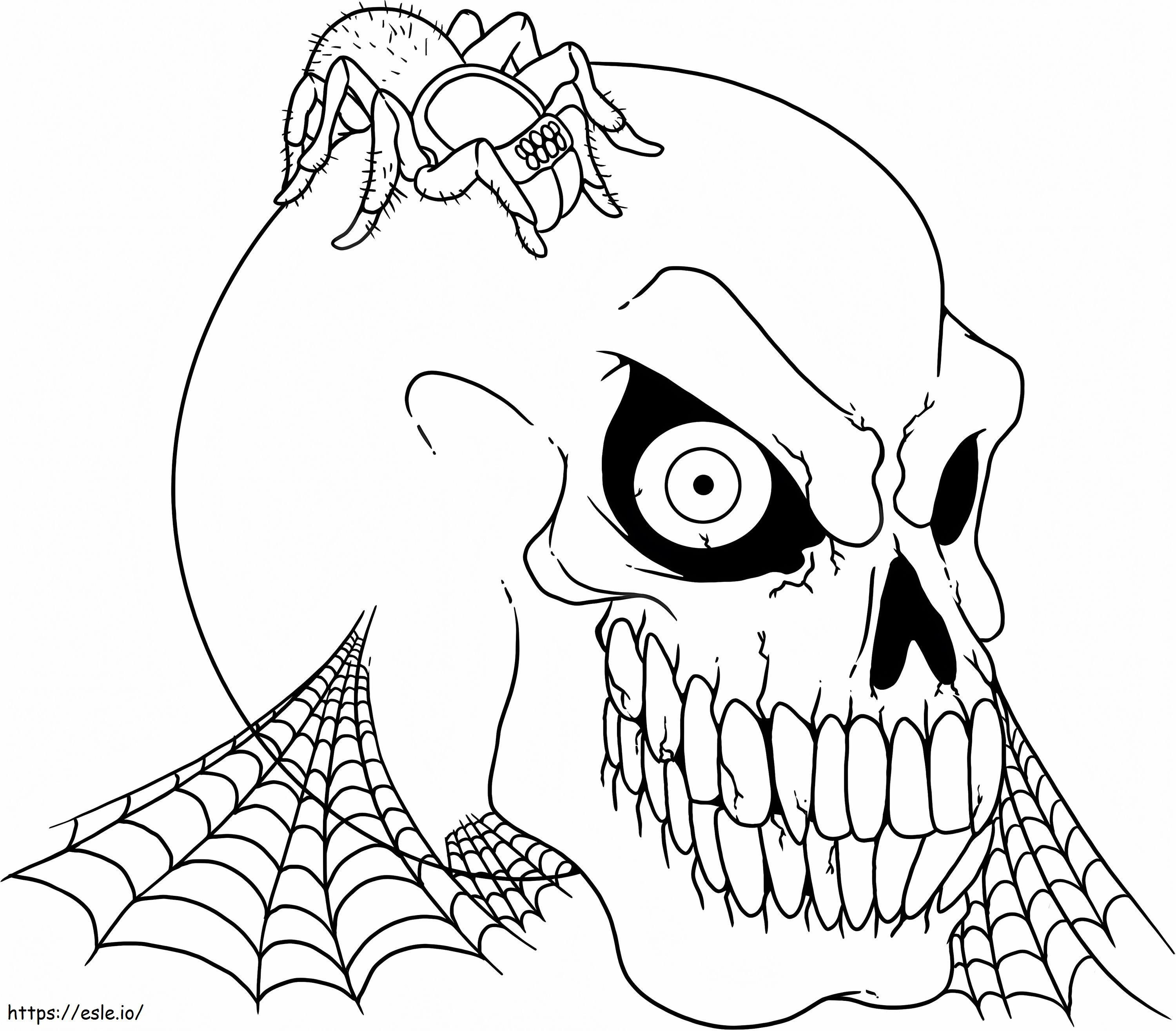 Coloriage Crâne avec araignée sur la tête à imprimer dessin