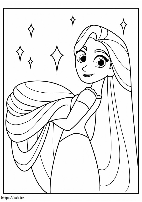 Coloriage Raiponce tient ses cheveux longs à imprimer dessin