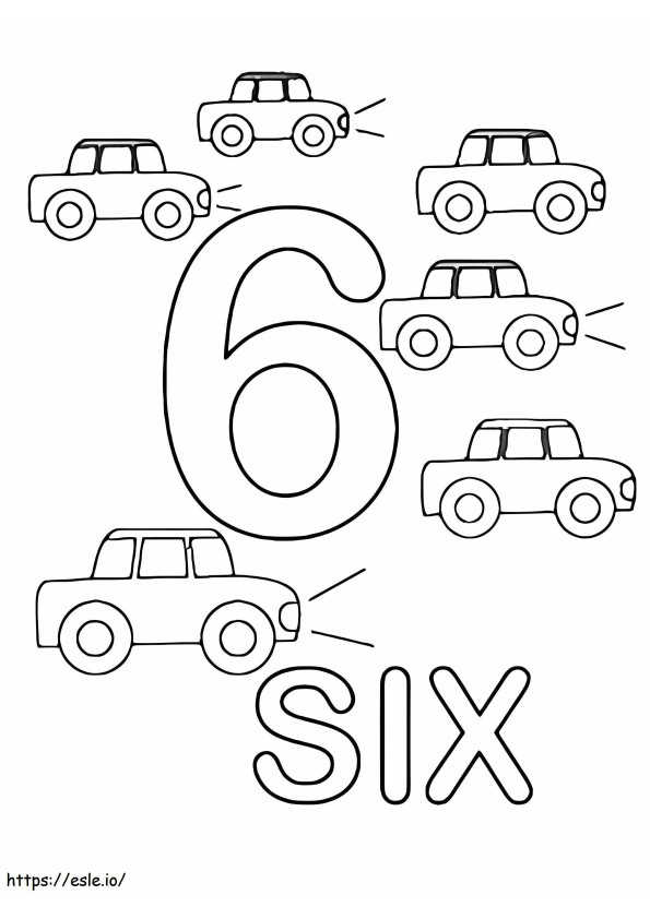 Auto numero kuusi ja kuusi värityskuva