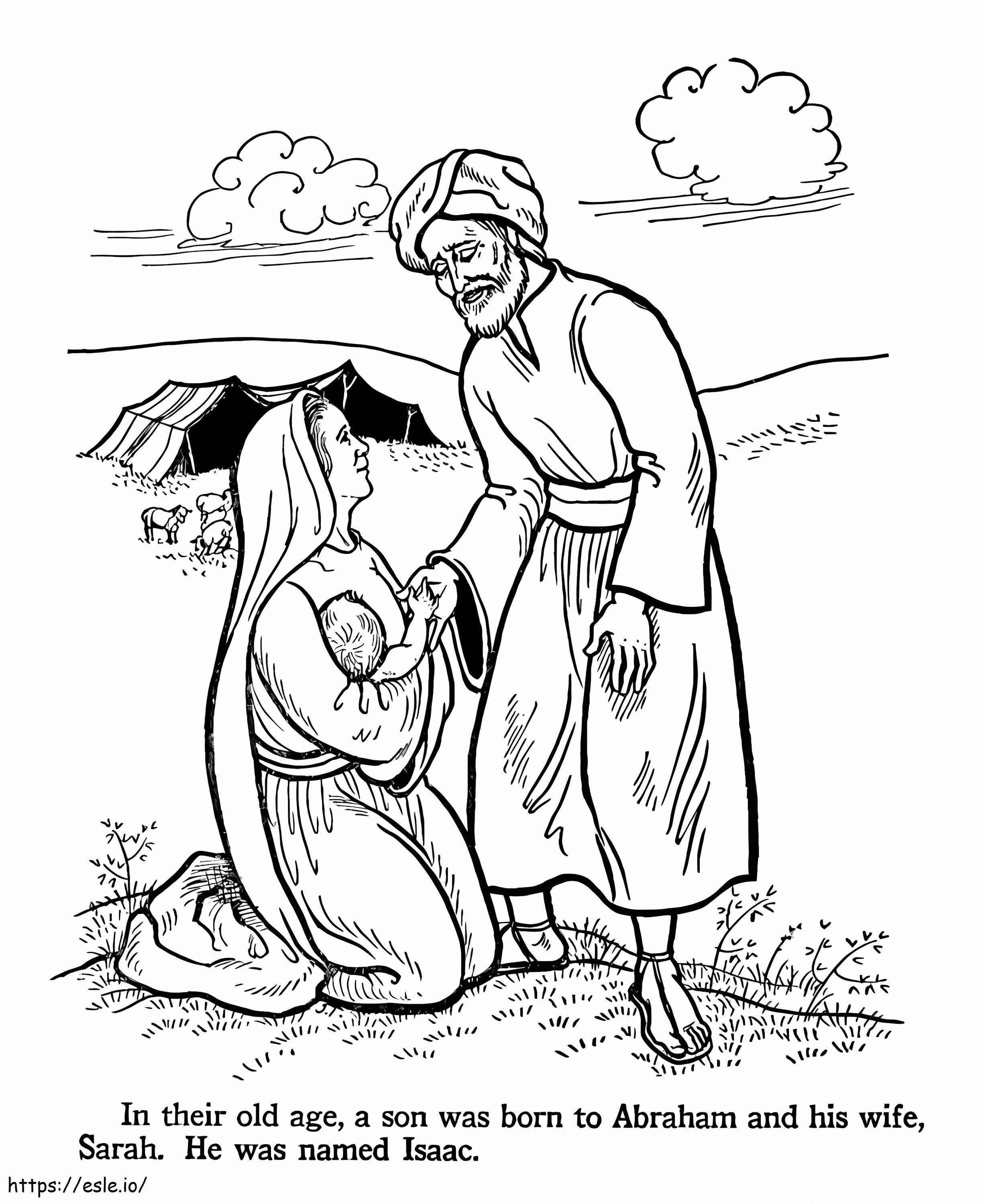 Abraão e Sara e filho Issac para colorir
