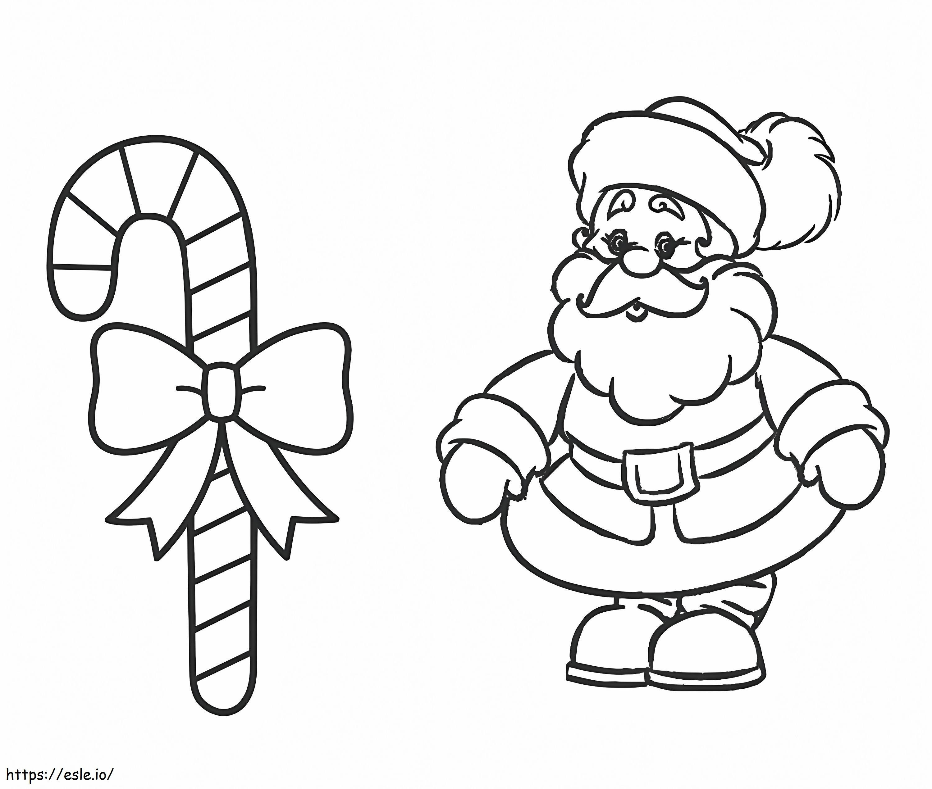 Papá Noel y bastón de caramelo para colorear