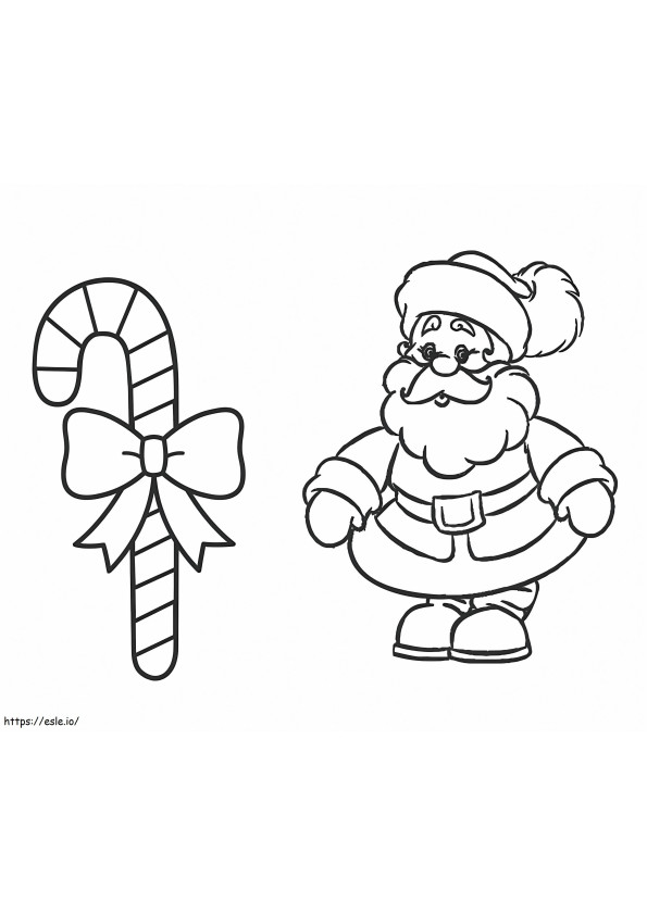 Coloriage Père Noël et canne en bonbon à imprimer dessin